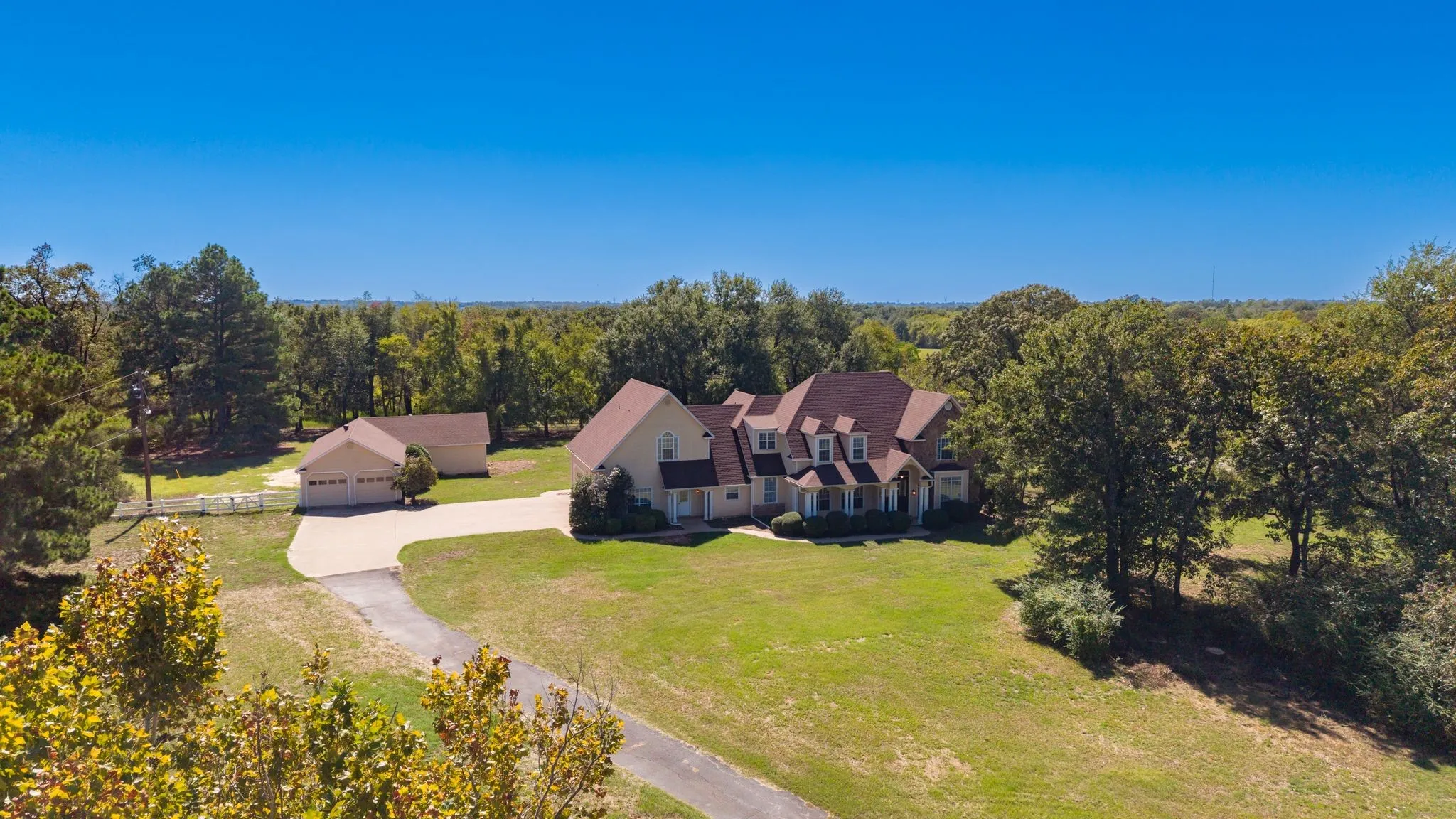 Drone view of house and grounds.