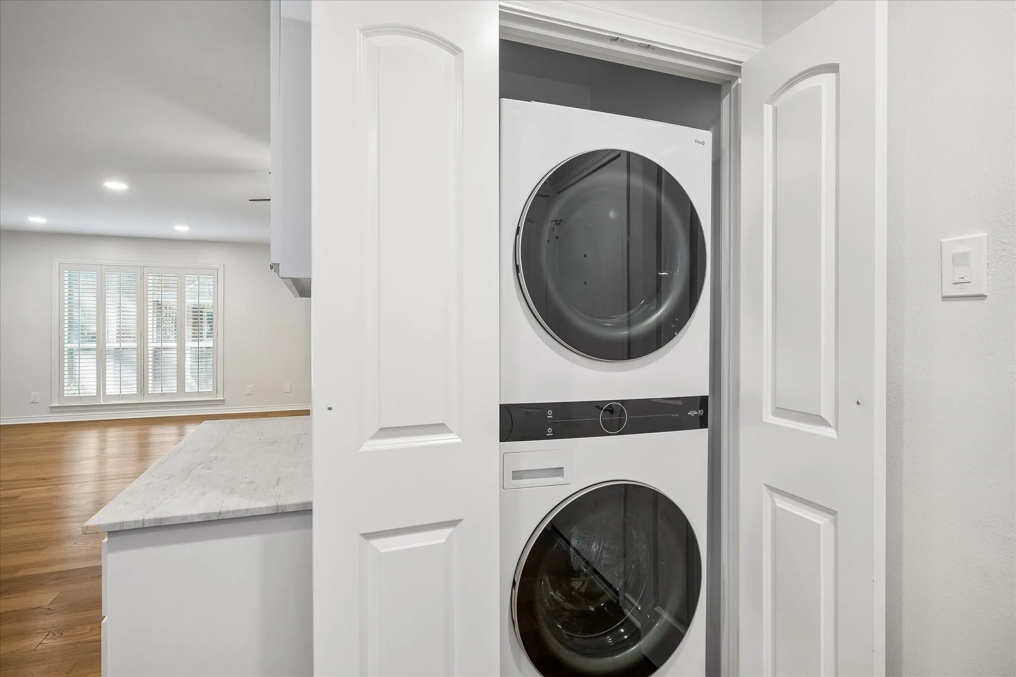 LG Stackable Washer/Dryer Is Contained In Kitchen Closet