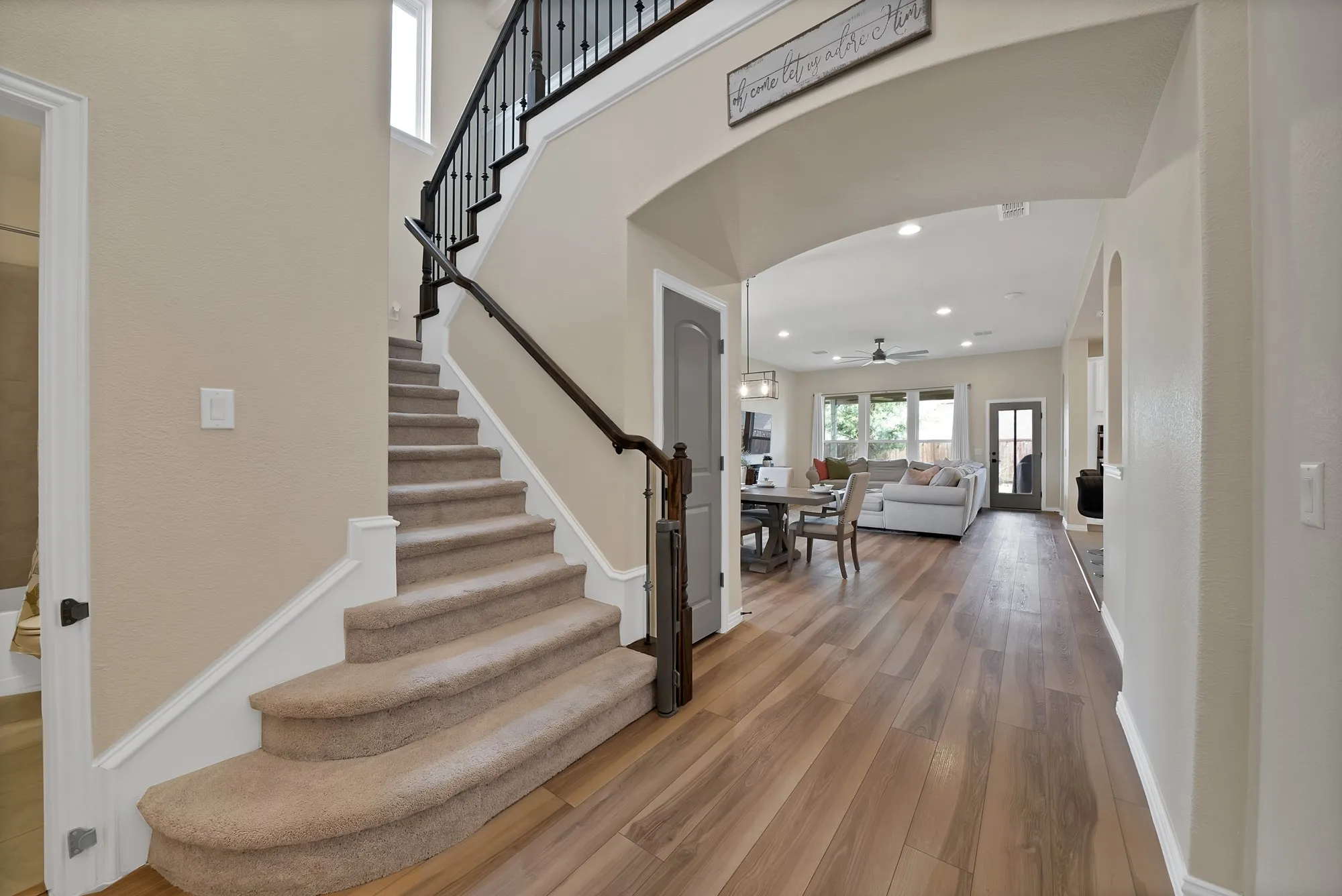 Wood-finish flooring throughout the main level