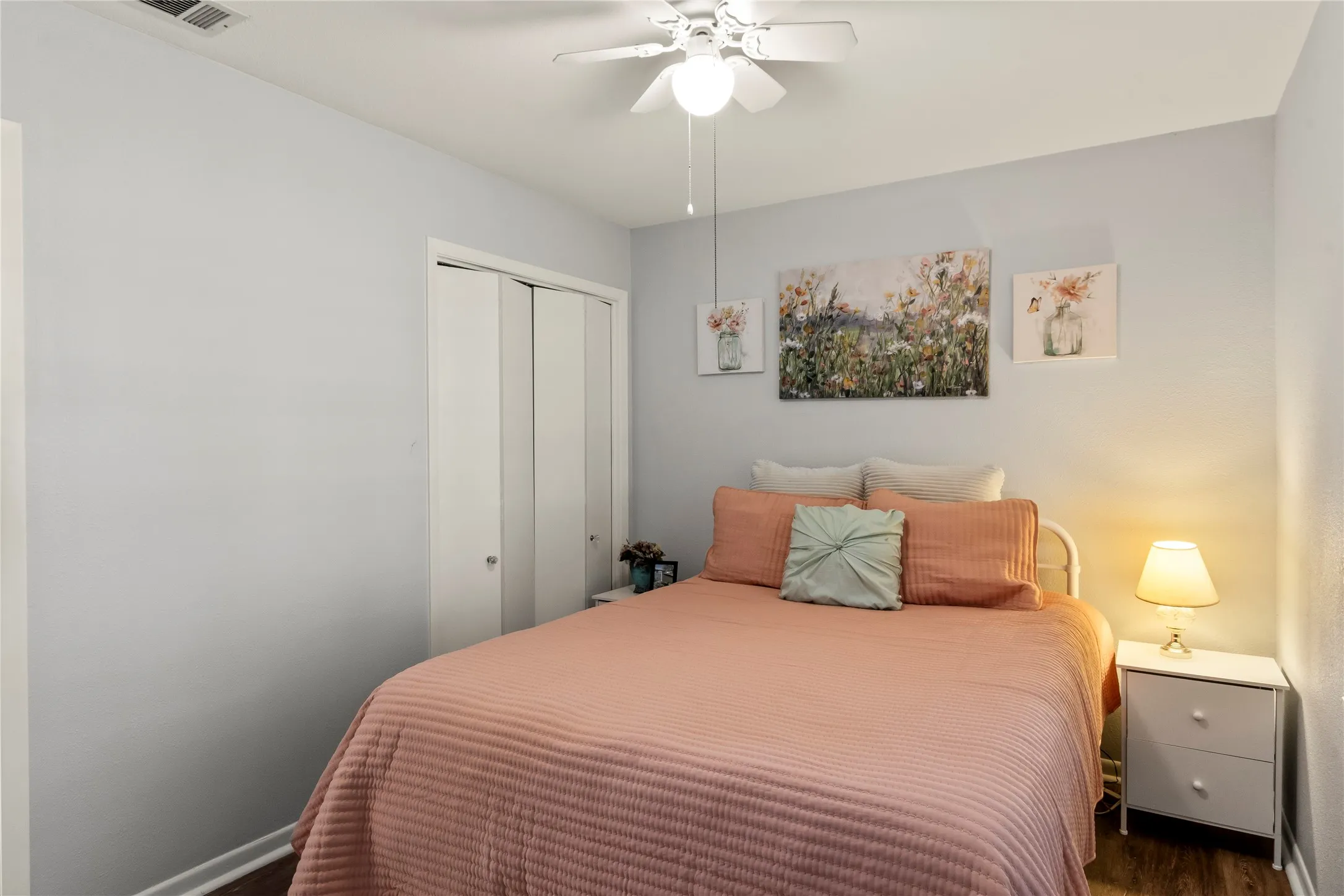 Wood-finish flooring with white trim