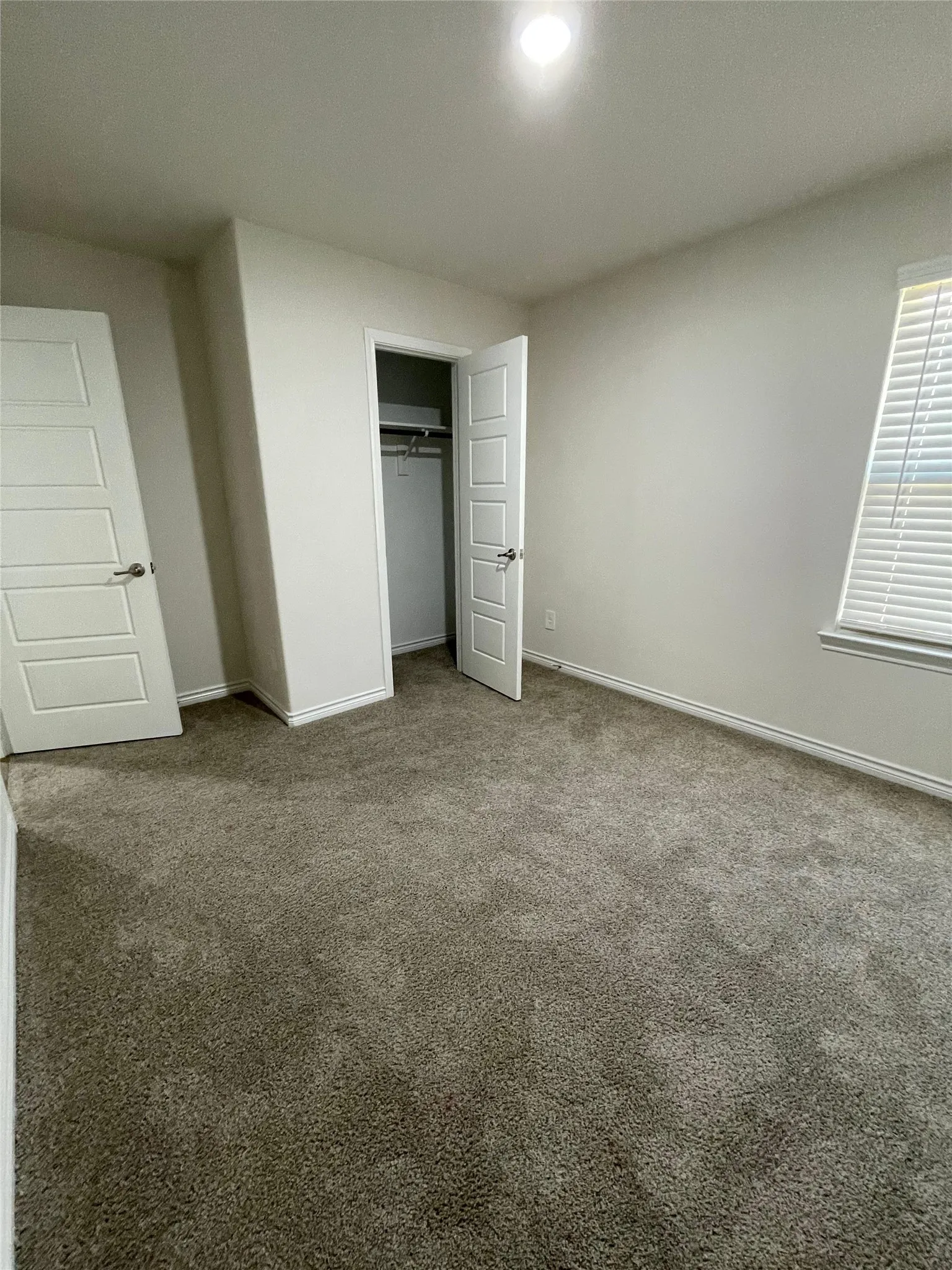 Unfurnished bedroom with carpet flooring and a closet