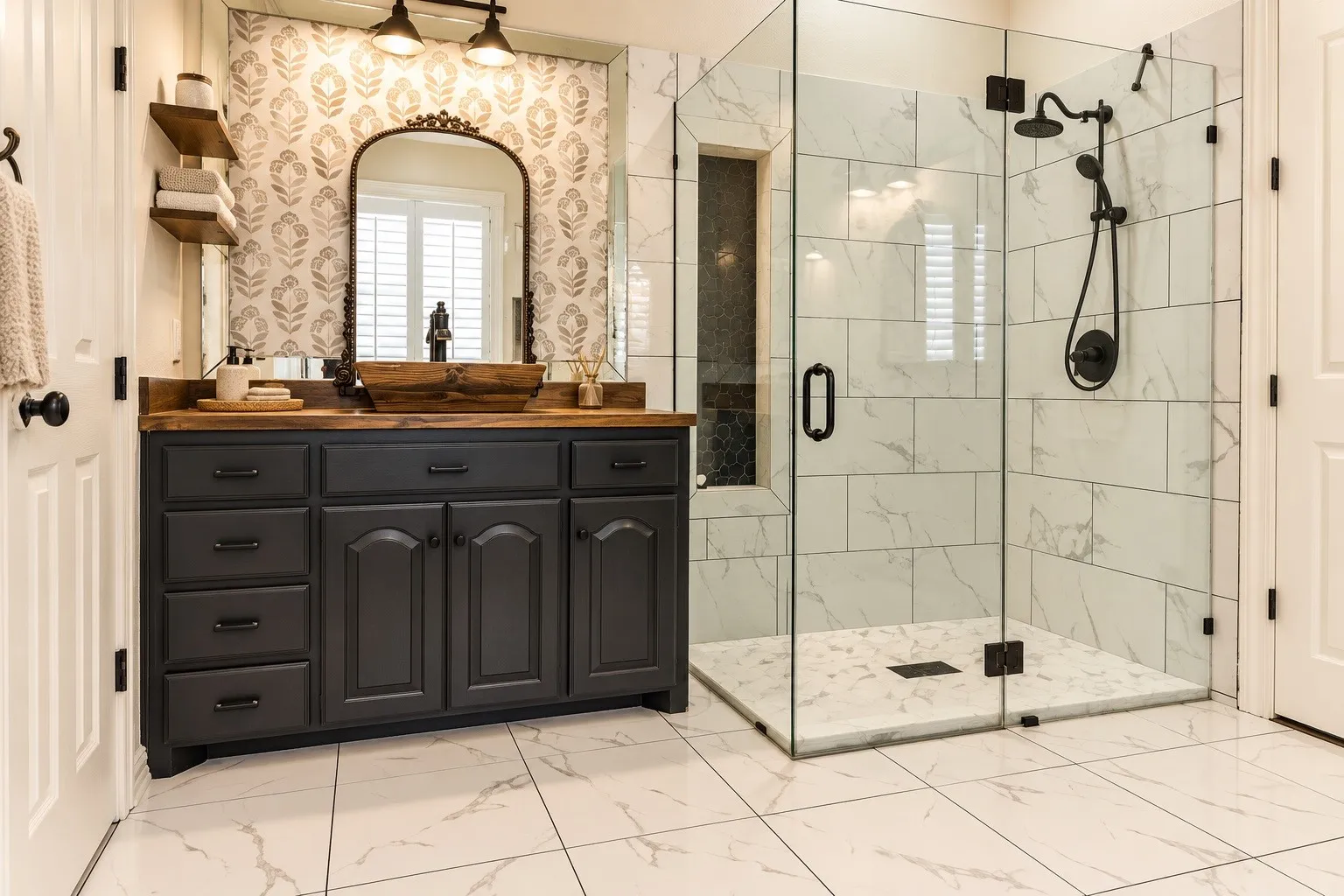 View of primary bathroom that has been virtually staged