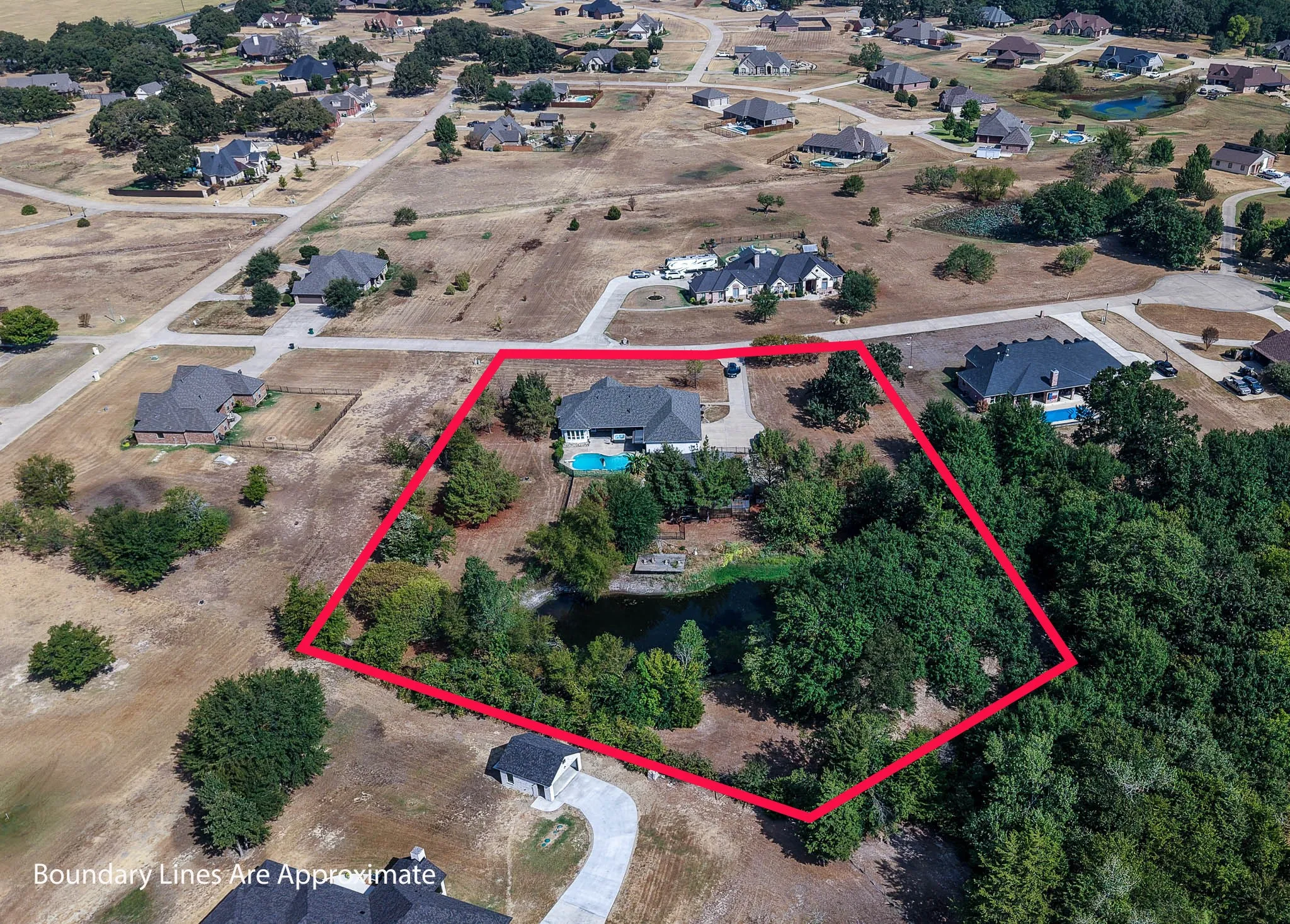 Aerial view of back of property showing approximate boundary lines