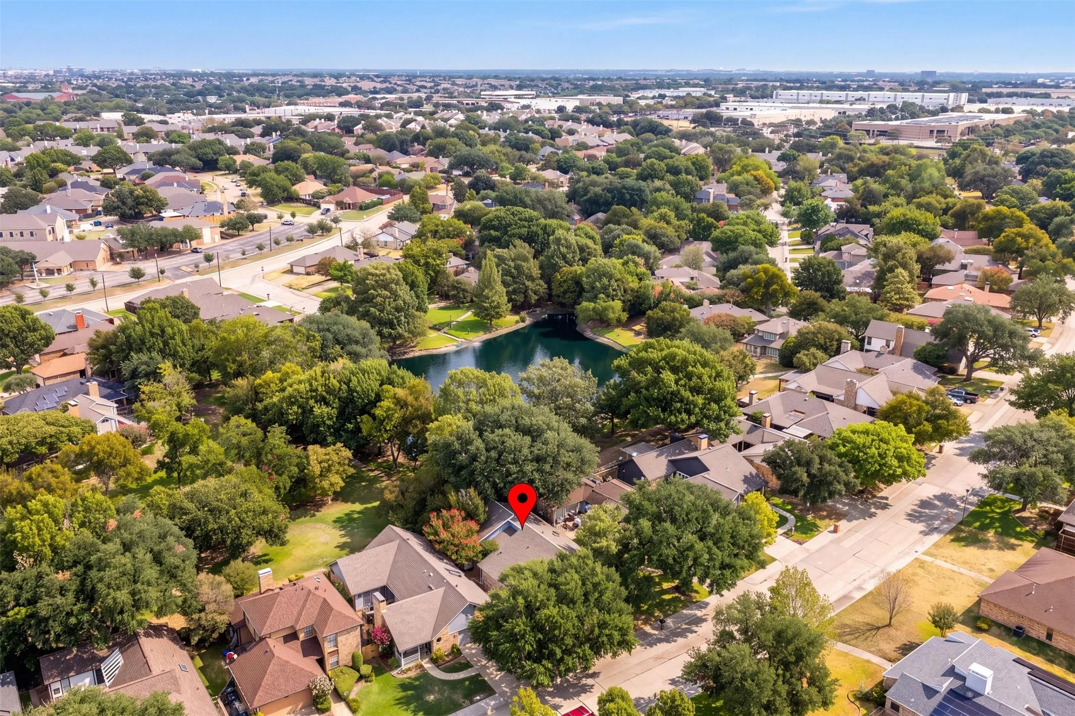Aerial view of the home and neighborhood.