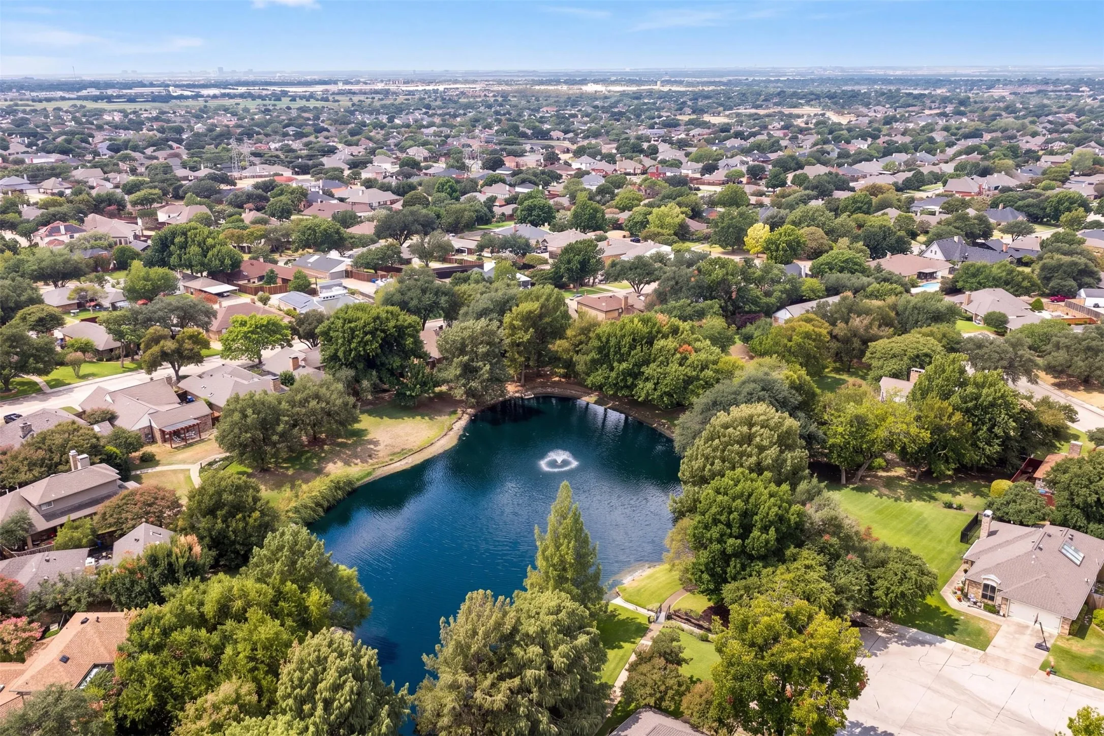 Aerial view of the neighborhood pond.