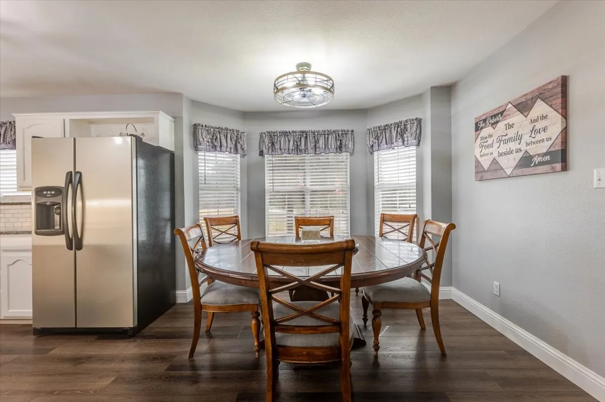 Light and bright dining nook with room for large table and seating