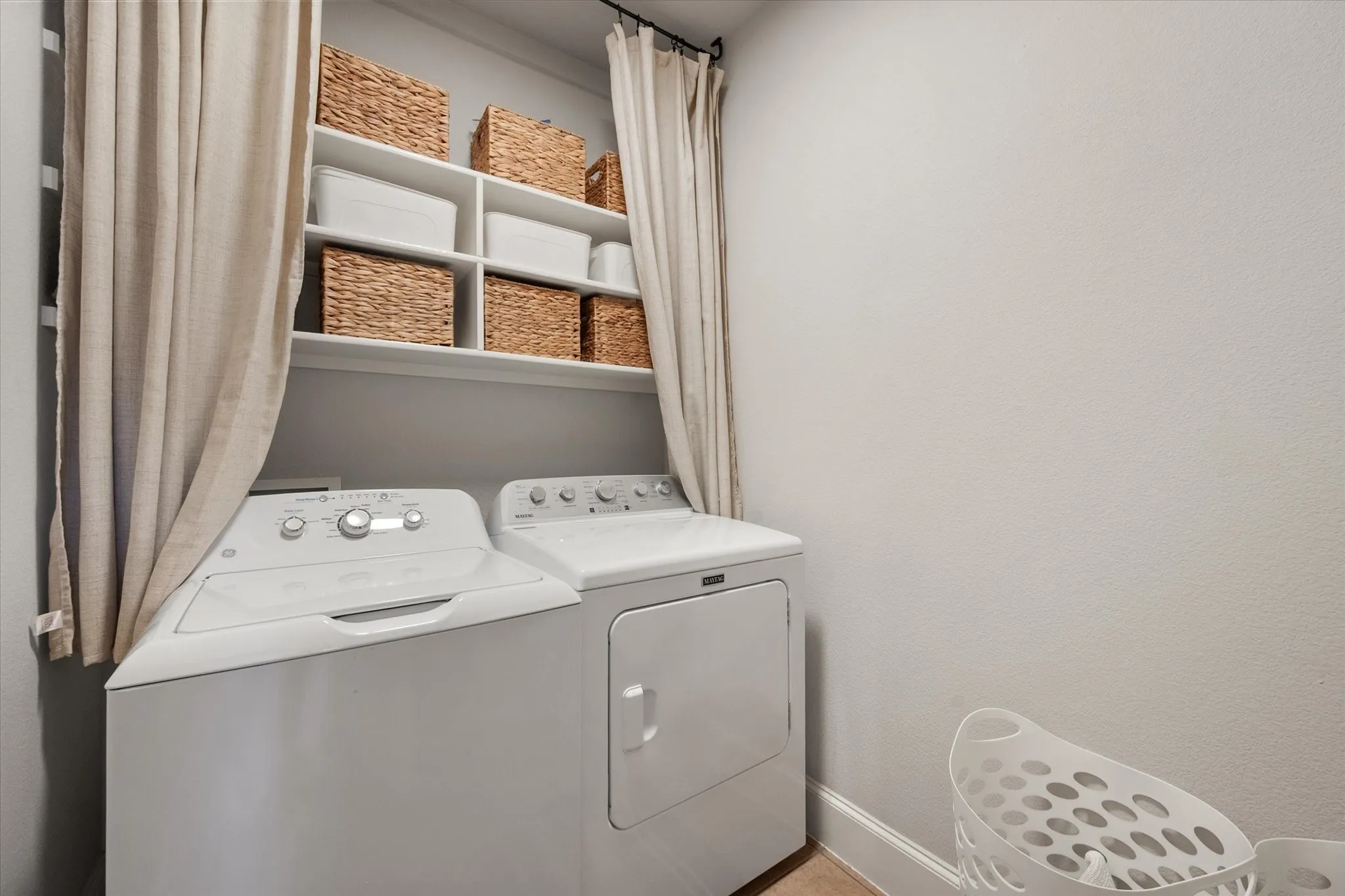 Built-in shelving with integrated storage space