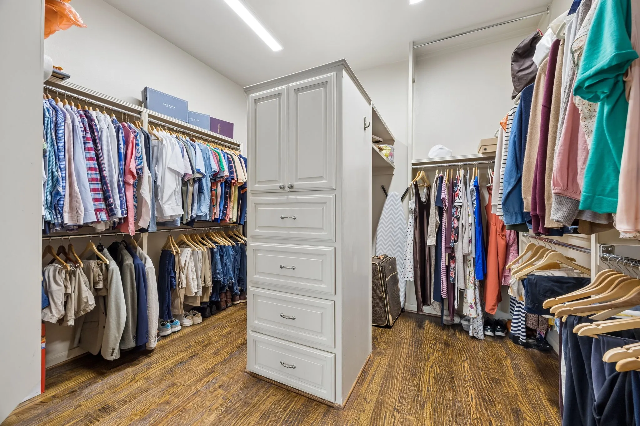 Primary closet with built in drawers