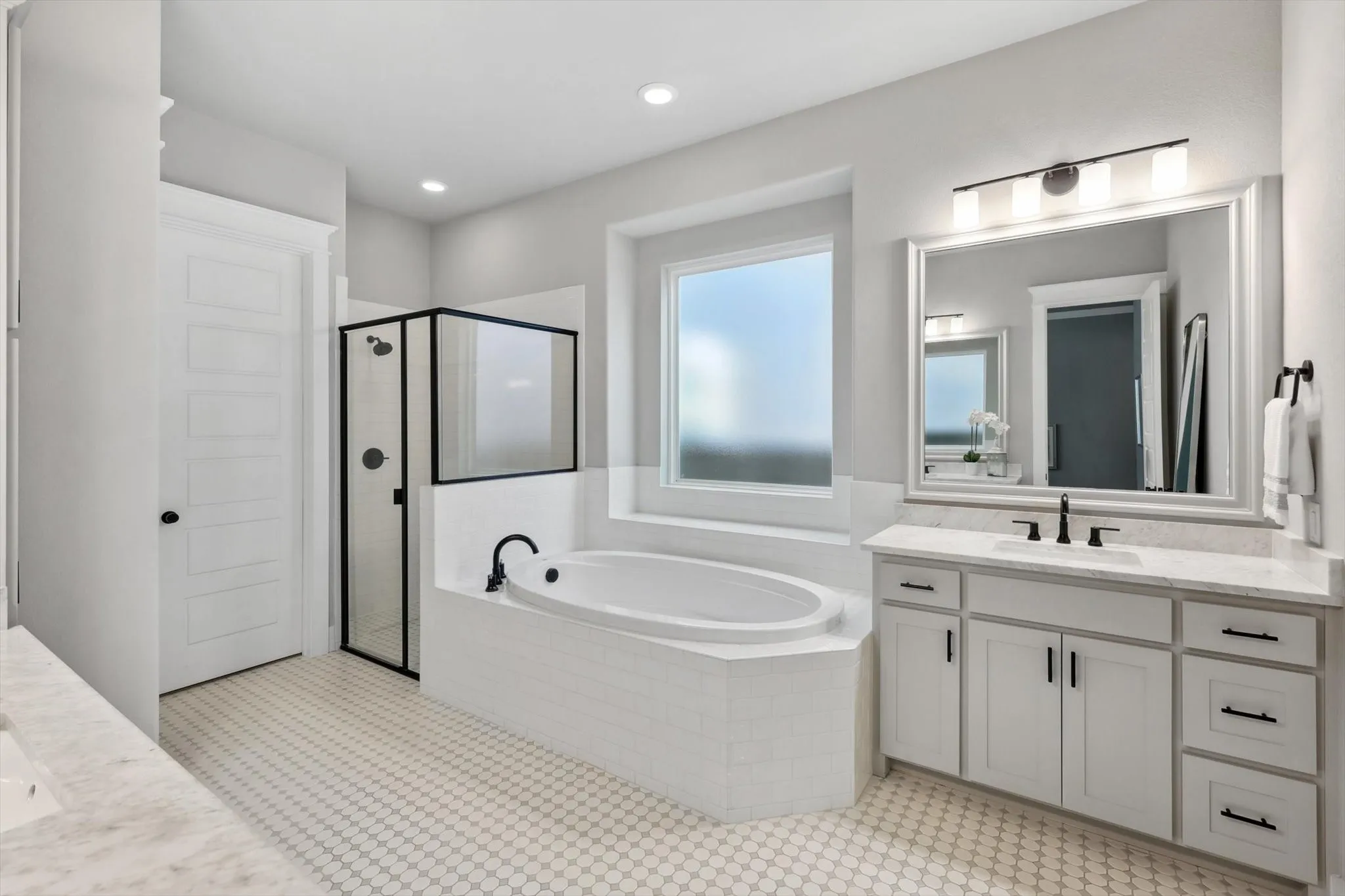 White hexagonal tile flooring