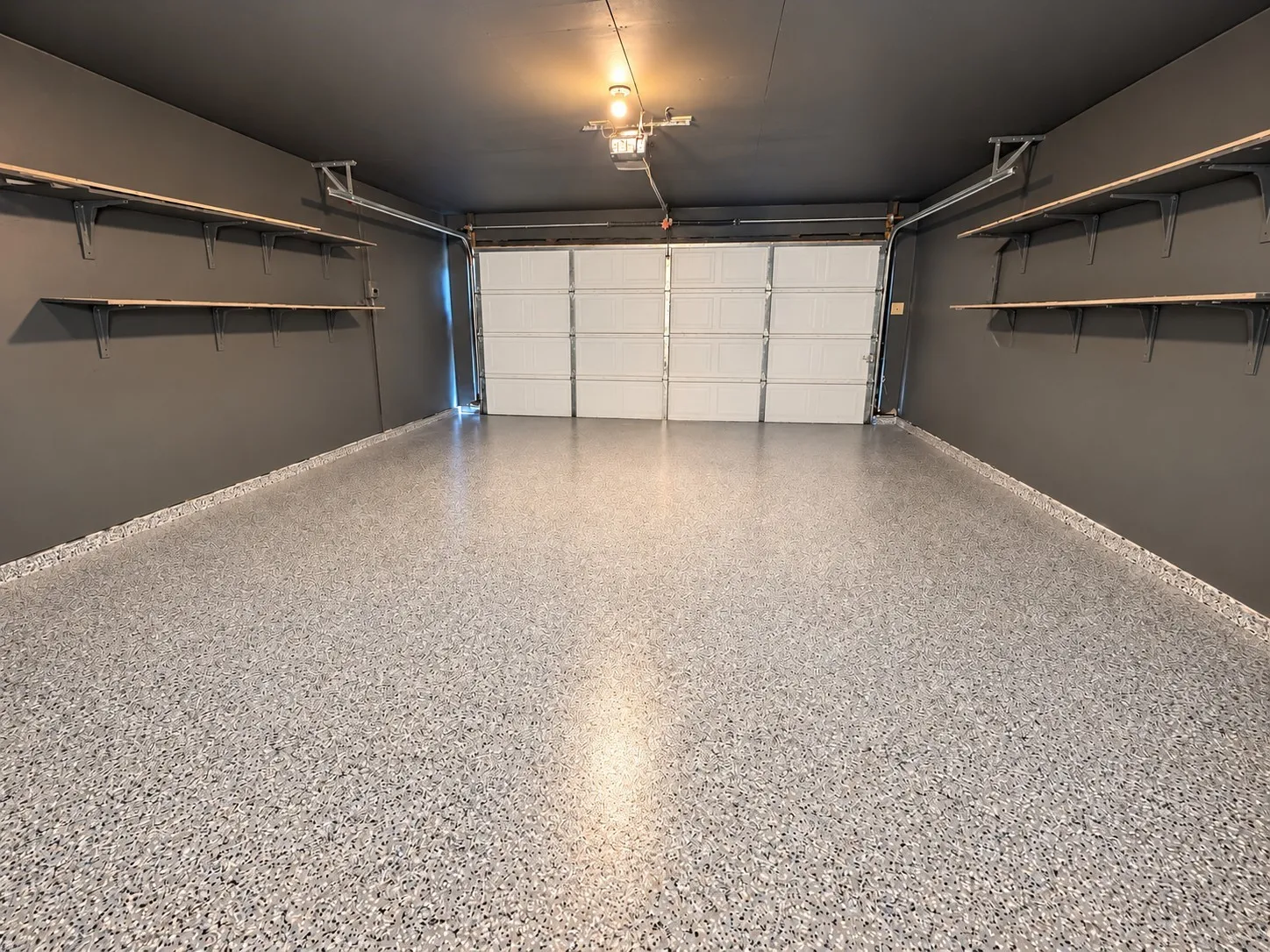 Garage with epoxy flooring