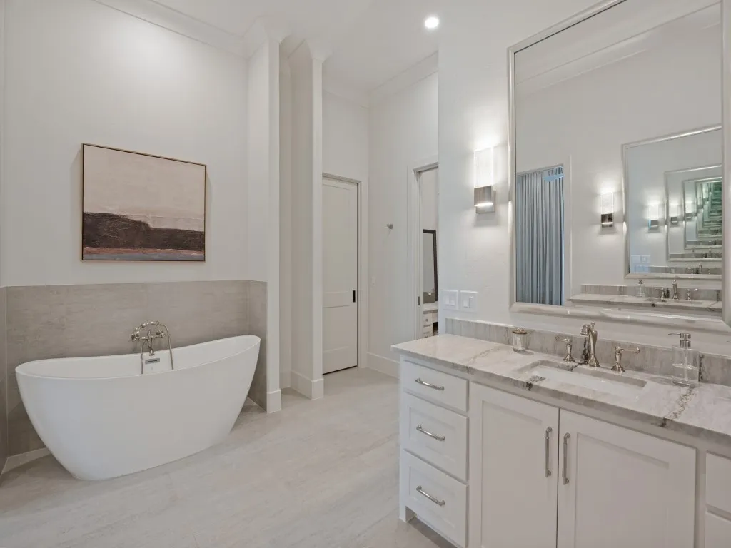 The primary bathroom is perfectly laid out with a wonderful free standing tub for relaxing!