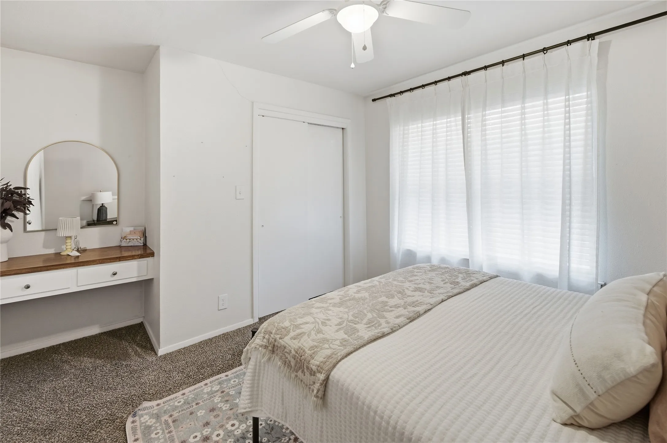 Recessed vanity with wood-finish countertop