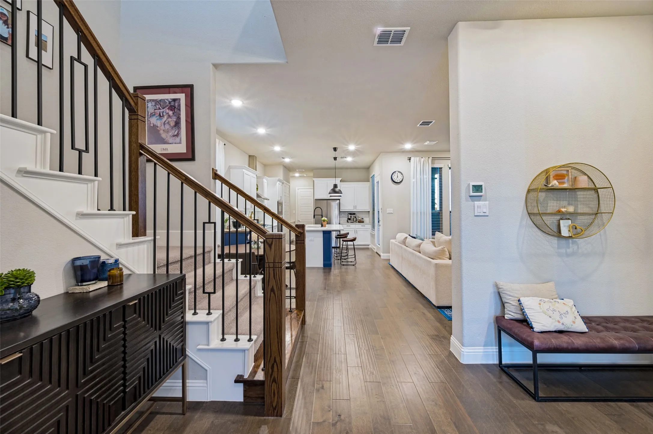 Wood-finish flooring throughout the main level