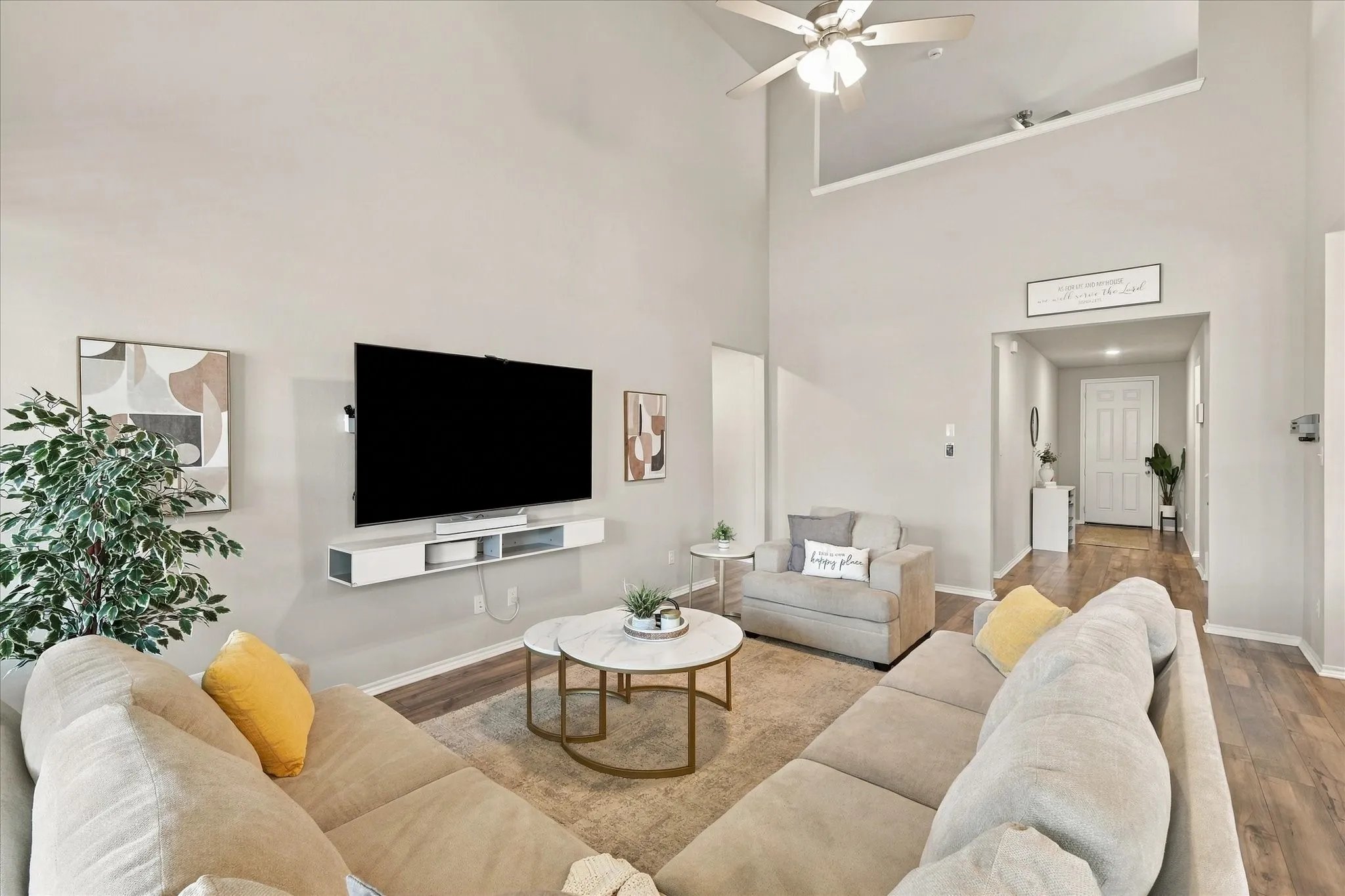 Soaring ceilings with a ceiling fan