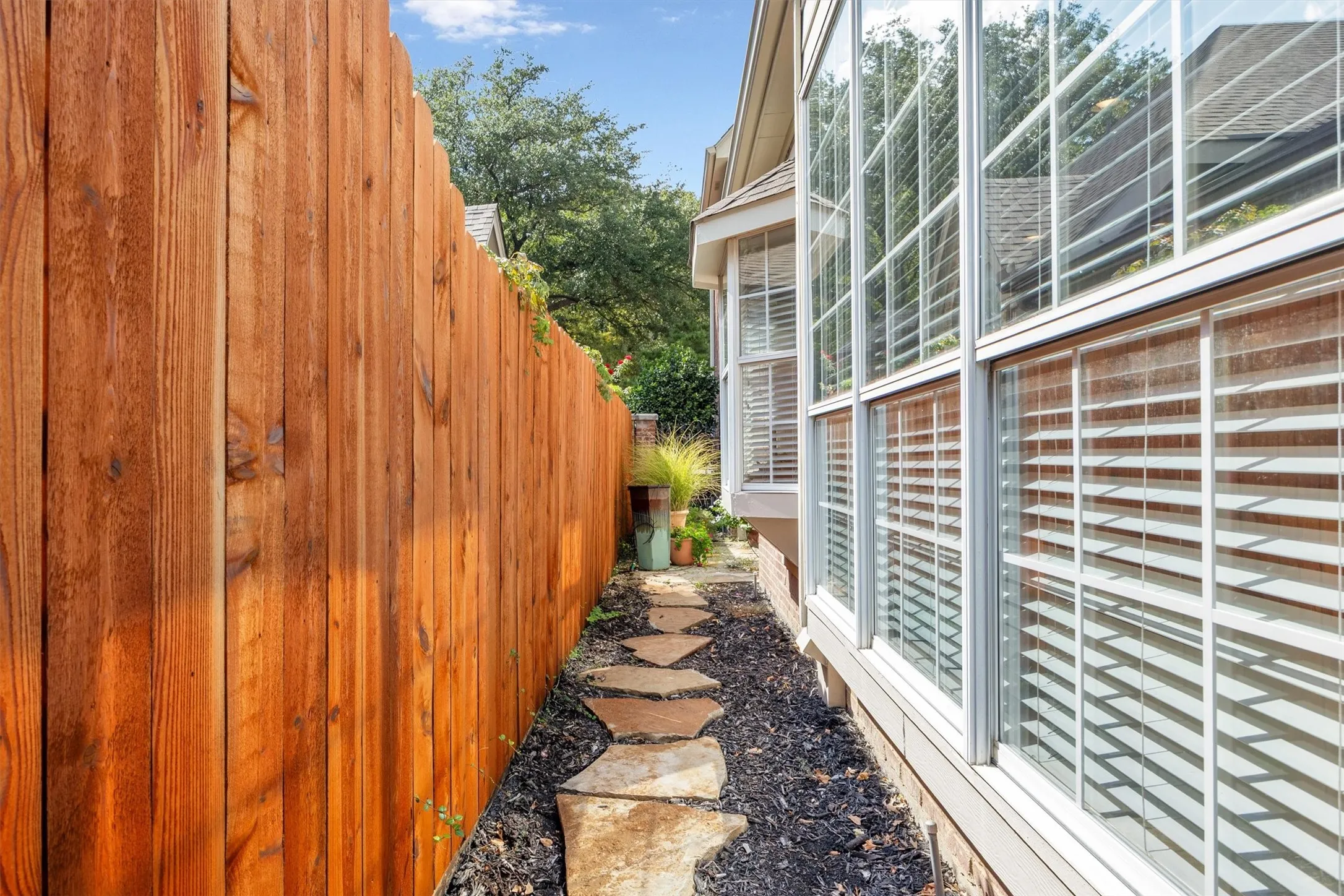 There is a cute little flagstone patio off the dining room where the seller keeps plants that need shade - and so they can be seen from inside the dining room.