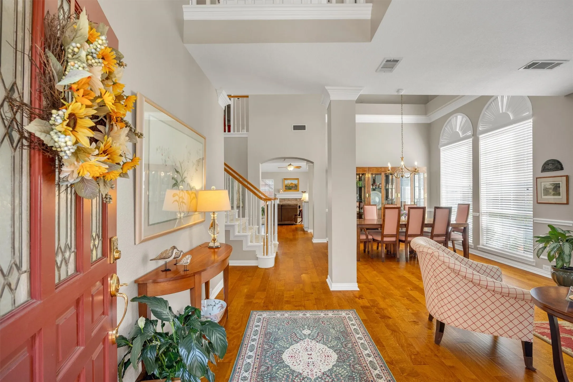 Engineered hardwood floors start at the front door and flow through the main living areas of the first floor.