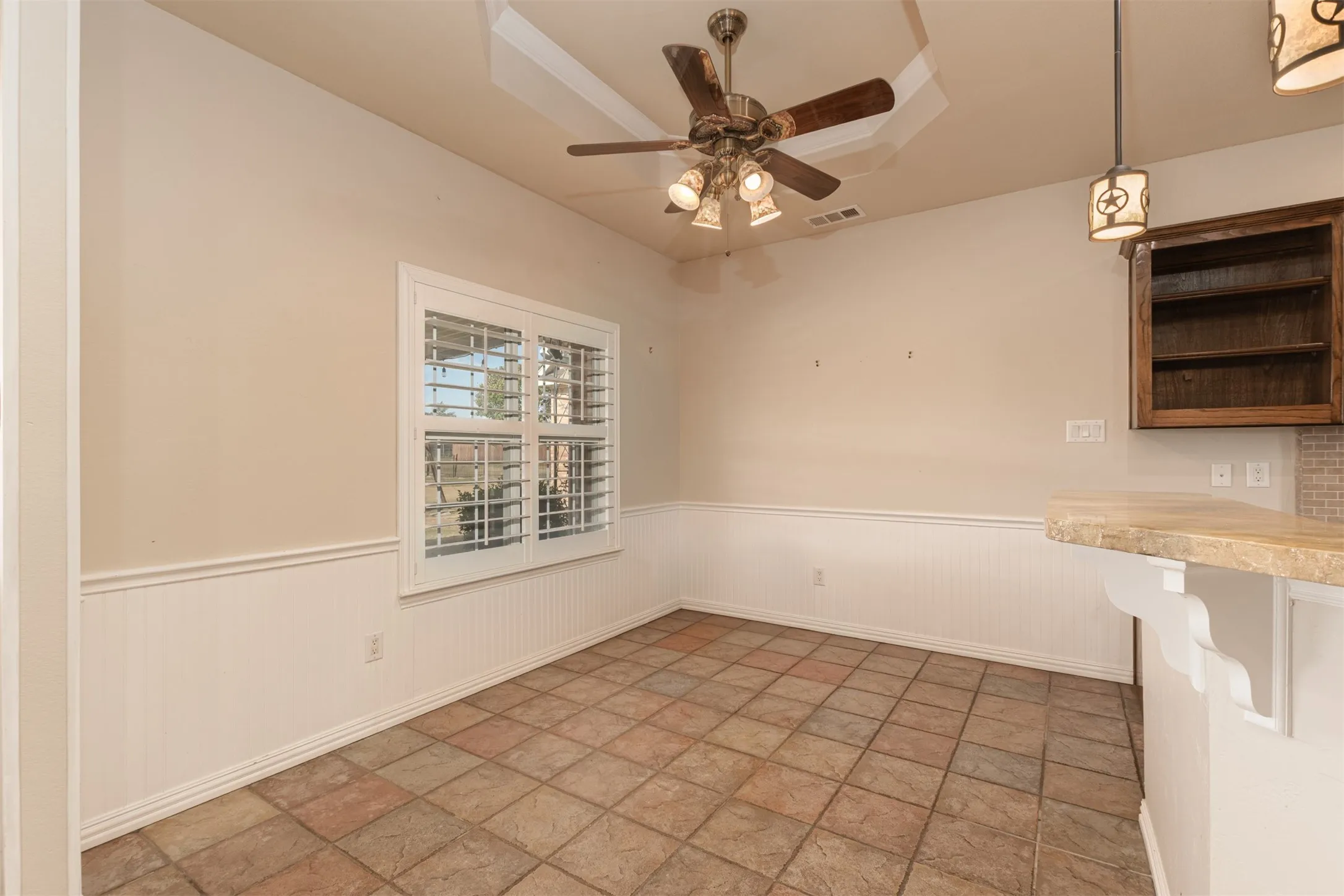 Plantation shutters in breakfast nook