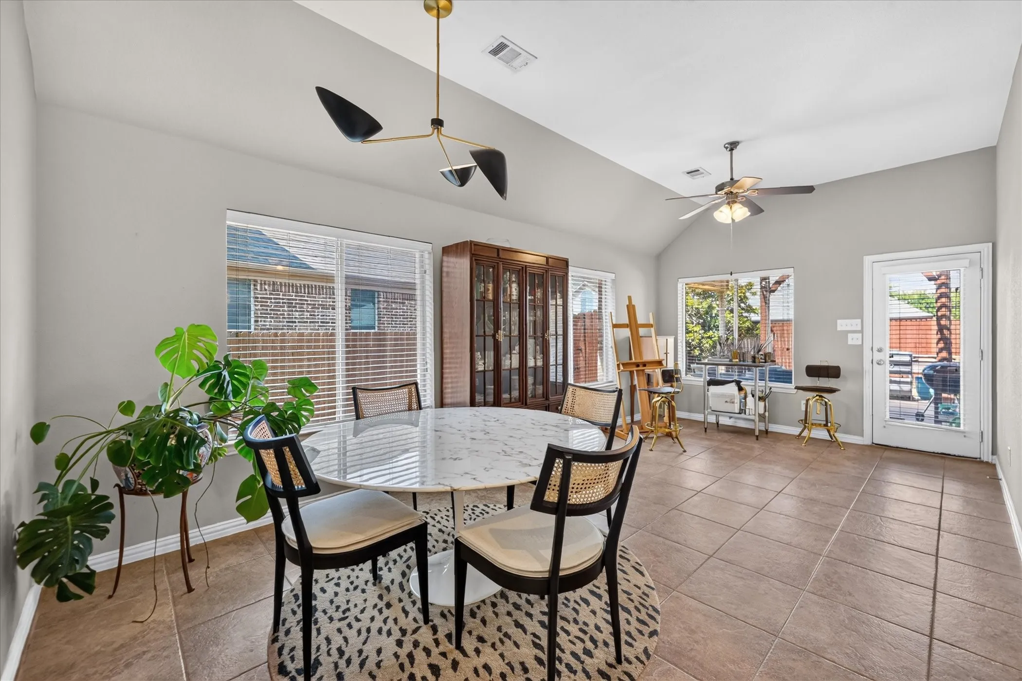 Neutral wall paint and tile flooring