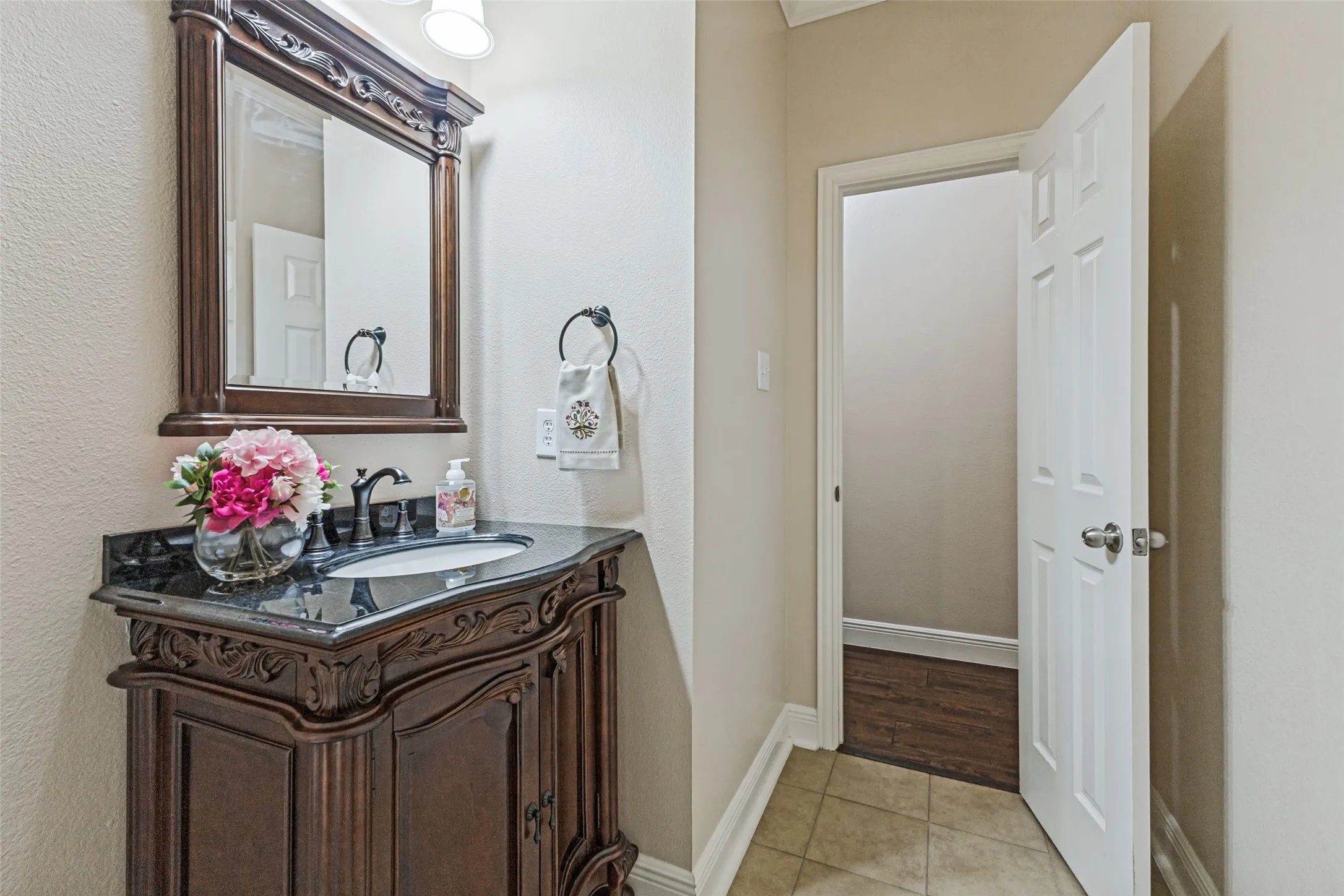 An updated half bath for guests