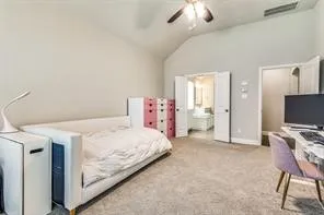 Spacious bedroom suite featuring neutral wall finishes, carpeted flooring, and abundant natural light from multiple windows