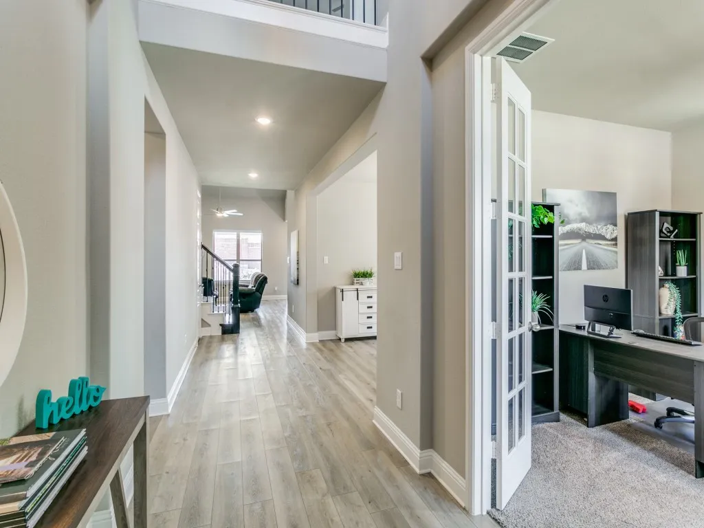 Entryway overlooking the private home office