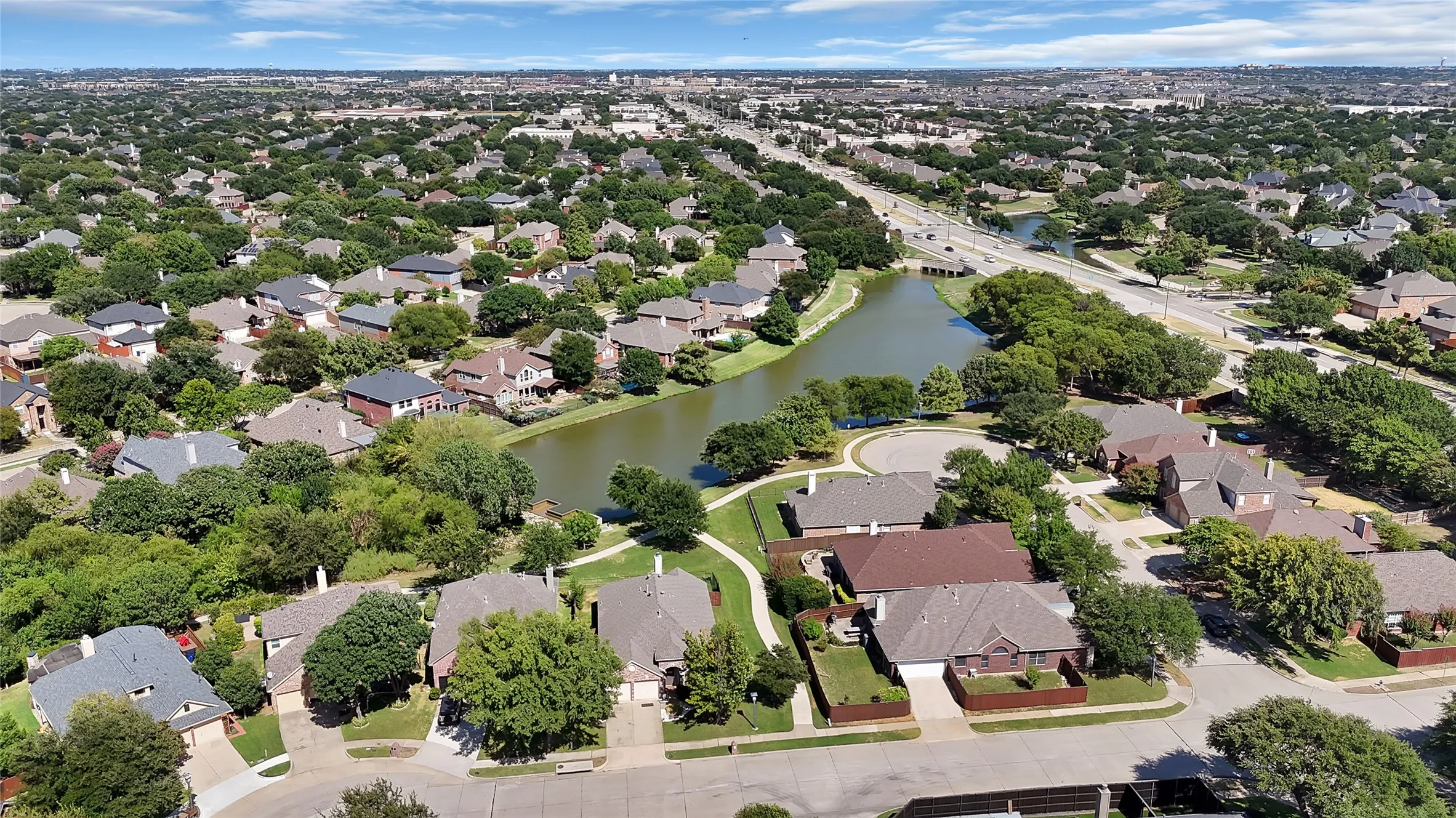 Tranquil neighborhood pond.