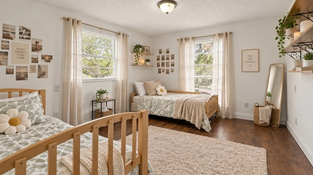 Wood-finish flooring, white walls, and a ceiling-mounted light fixture