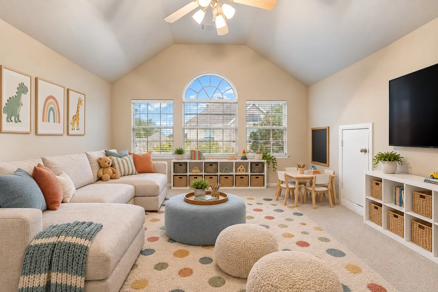 Virtually staged game room upstairs