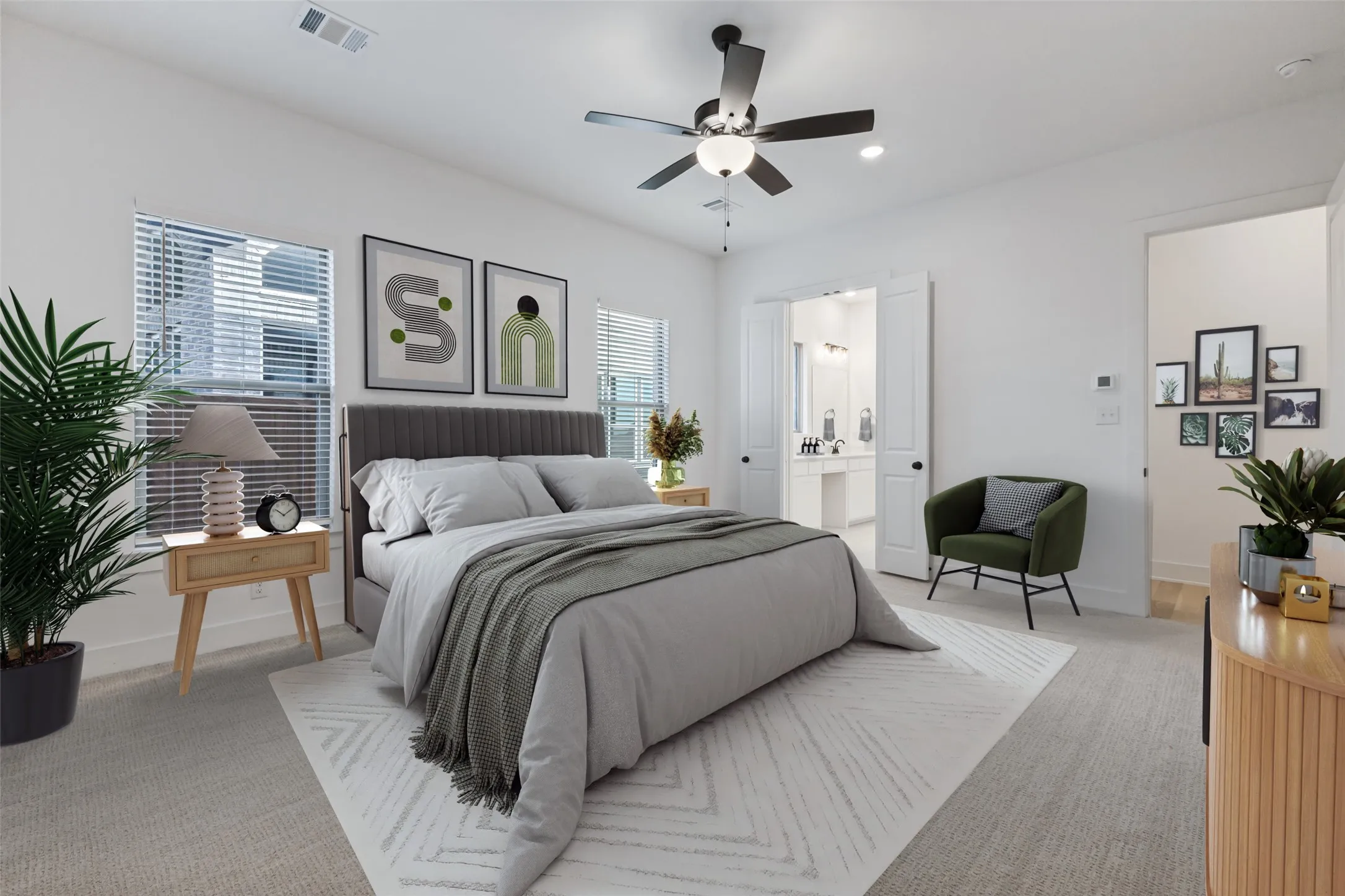 Virtually staged primary bedroom