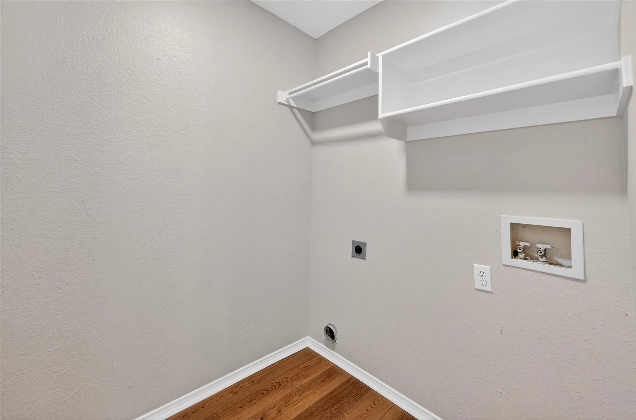 Wood-finish flooring with white trim