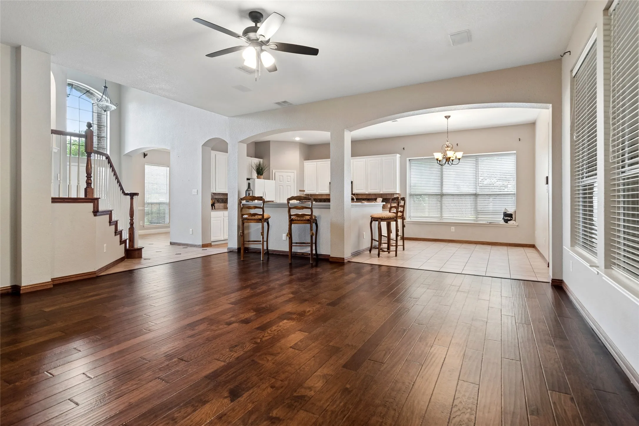 View from family room looking to kitchen