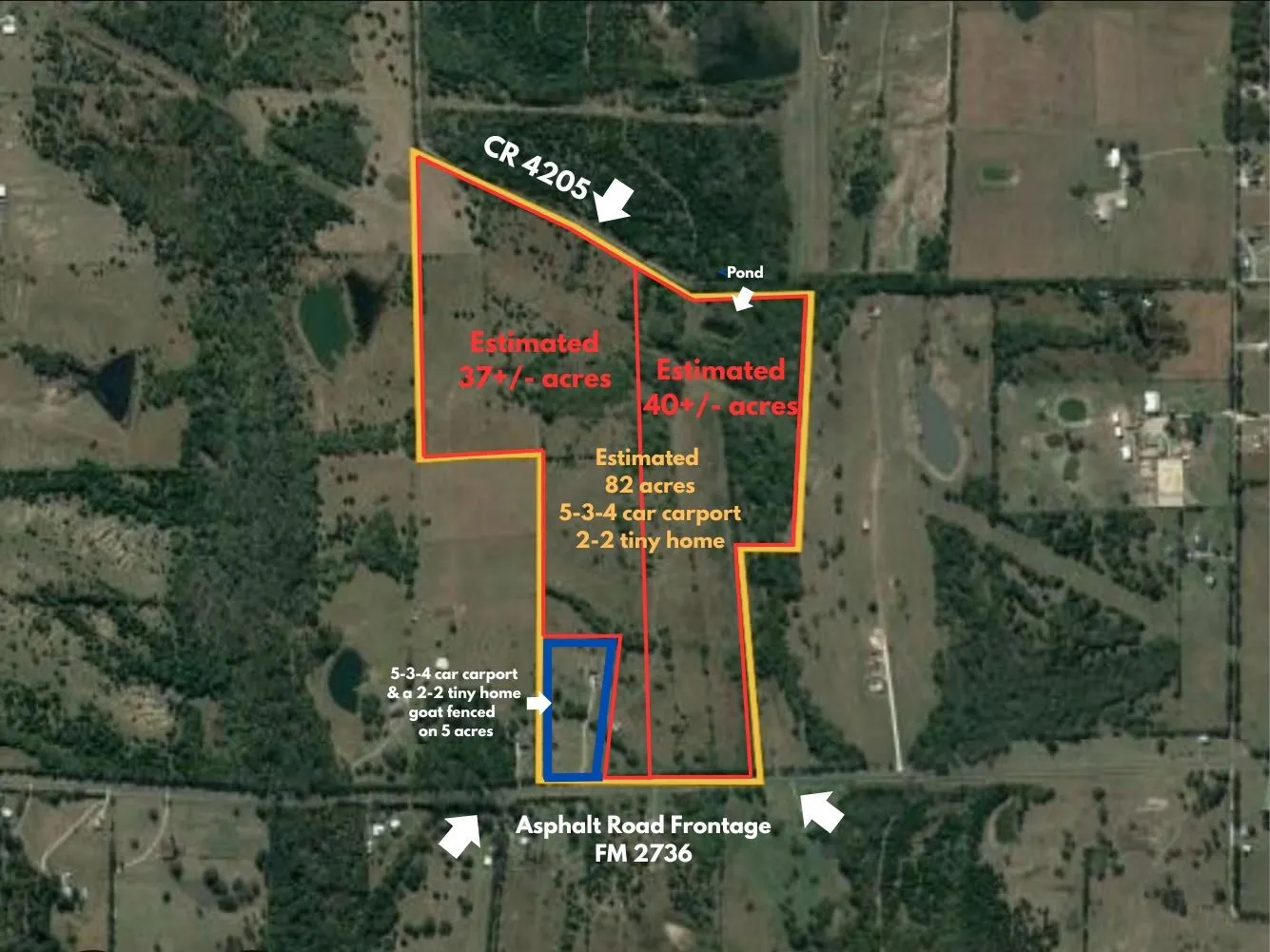 Subdivision of acreage options with estimated 37 or 40 acre options under a separate listing
