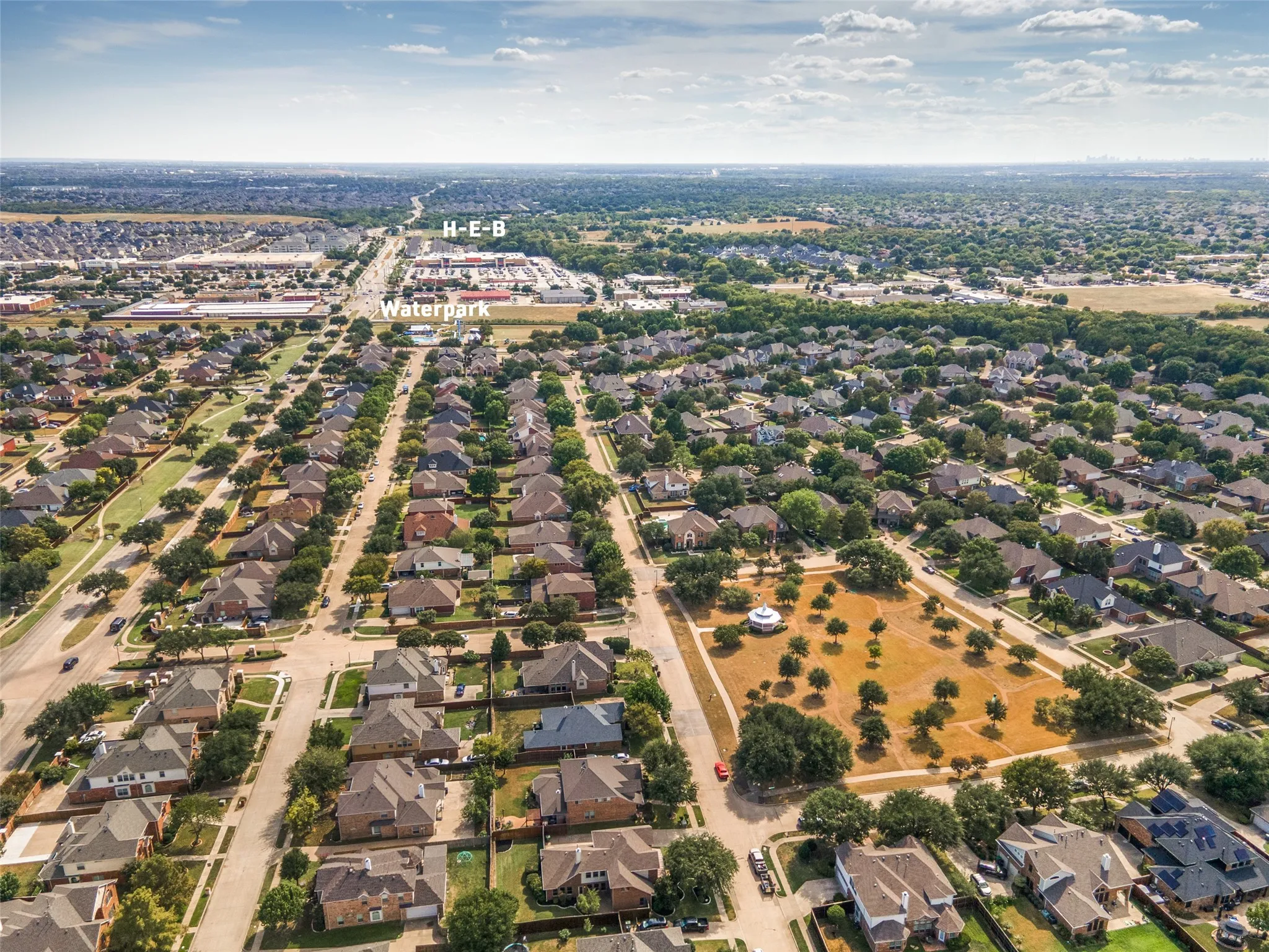showing proximity to the water park pool and HEB and other shopping