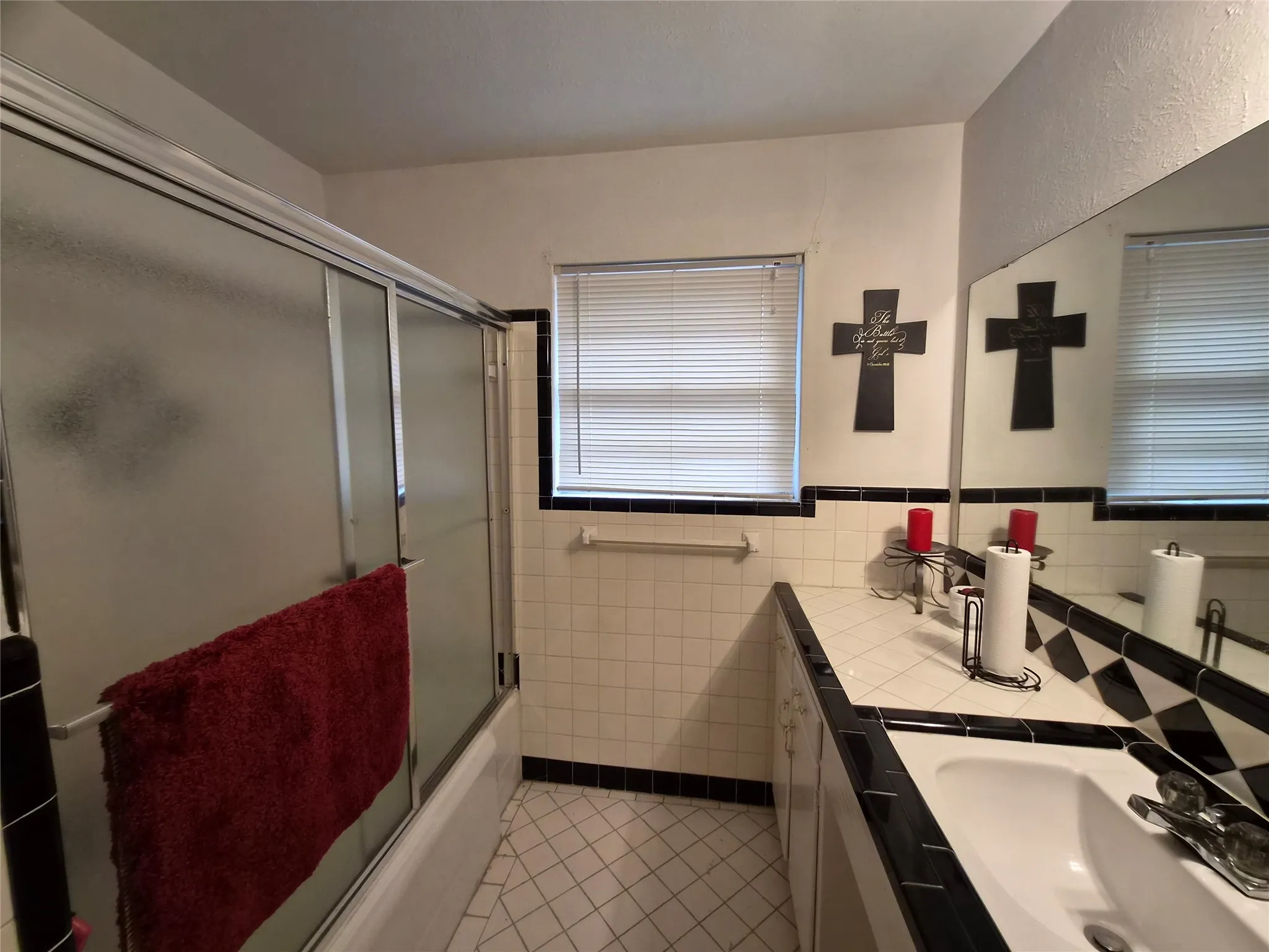 Lots of counter space plus tub and shower combination.