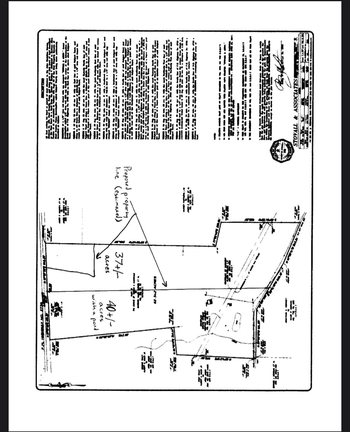 Seller survey drawing of estimated 37 or 40 acre purchase options listed for sale under a separate listing.