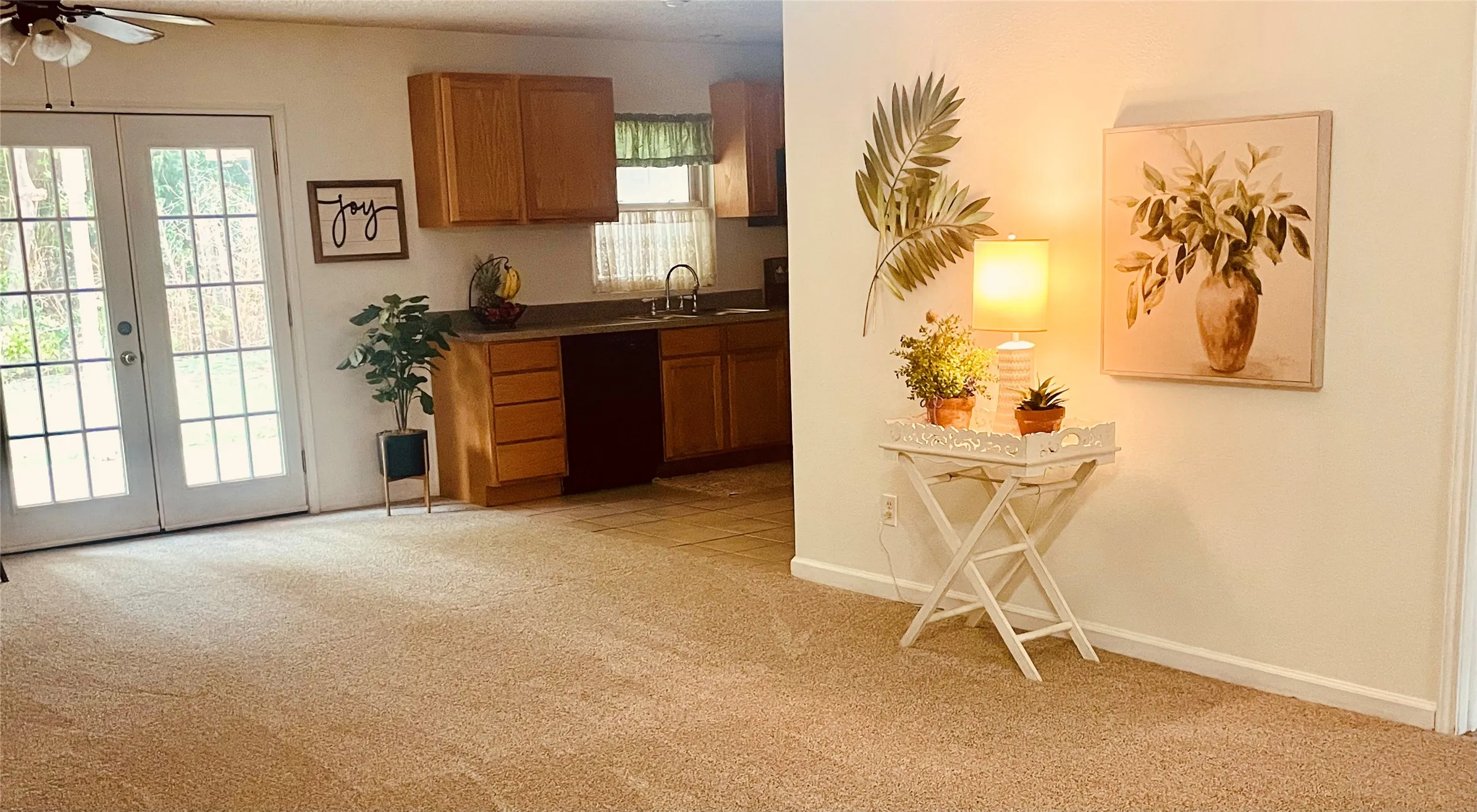 Open living area with French doors