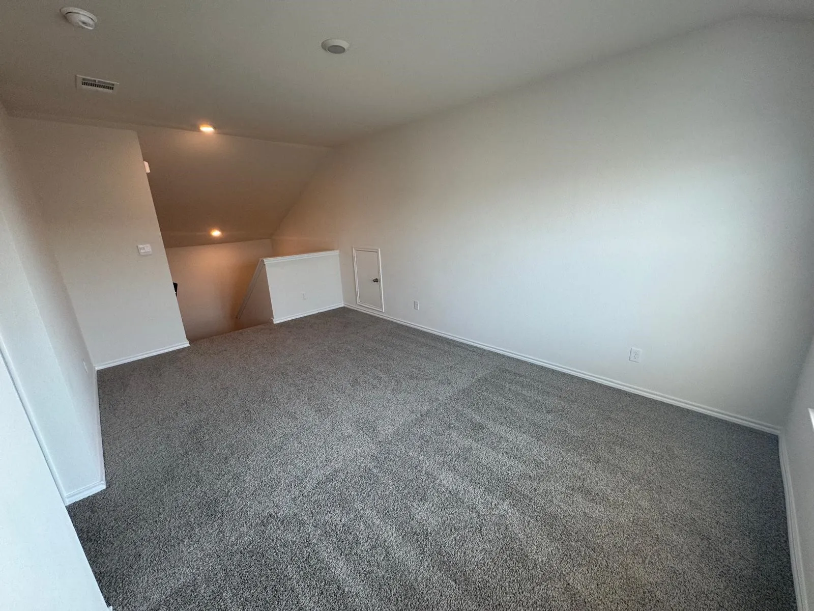 Additional living space featuring lofted ceiling, carpet, and recessed lighting