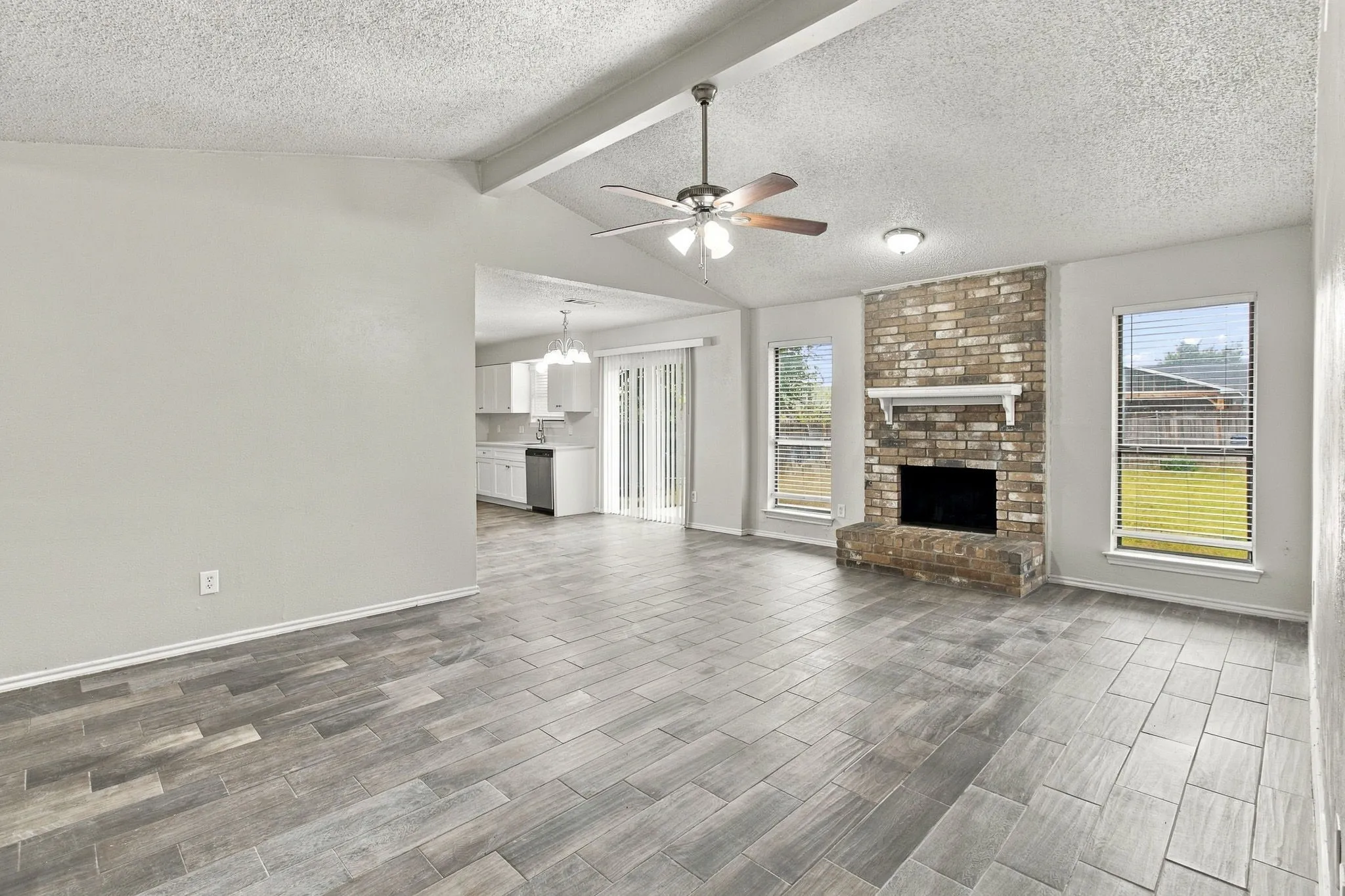 Vaulted ceiling with exposed beam