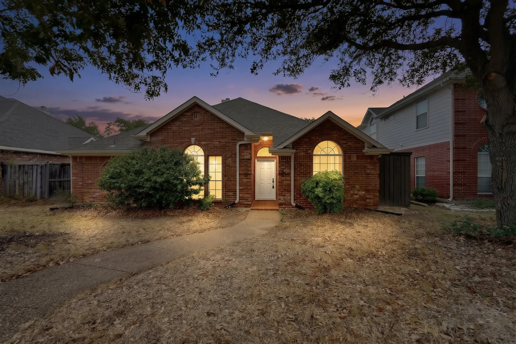 Brick exterior with a gabled roofline