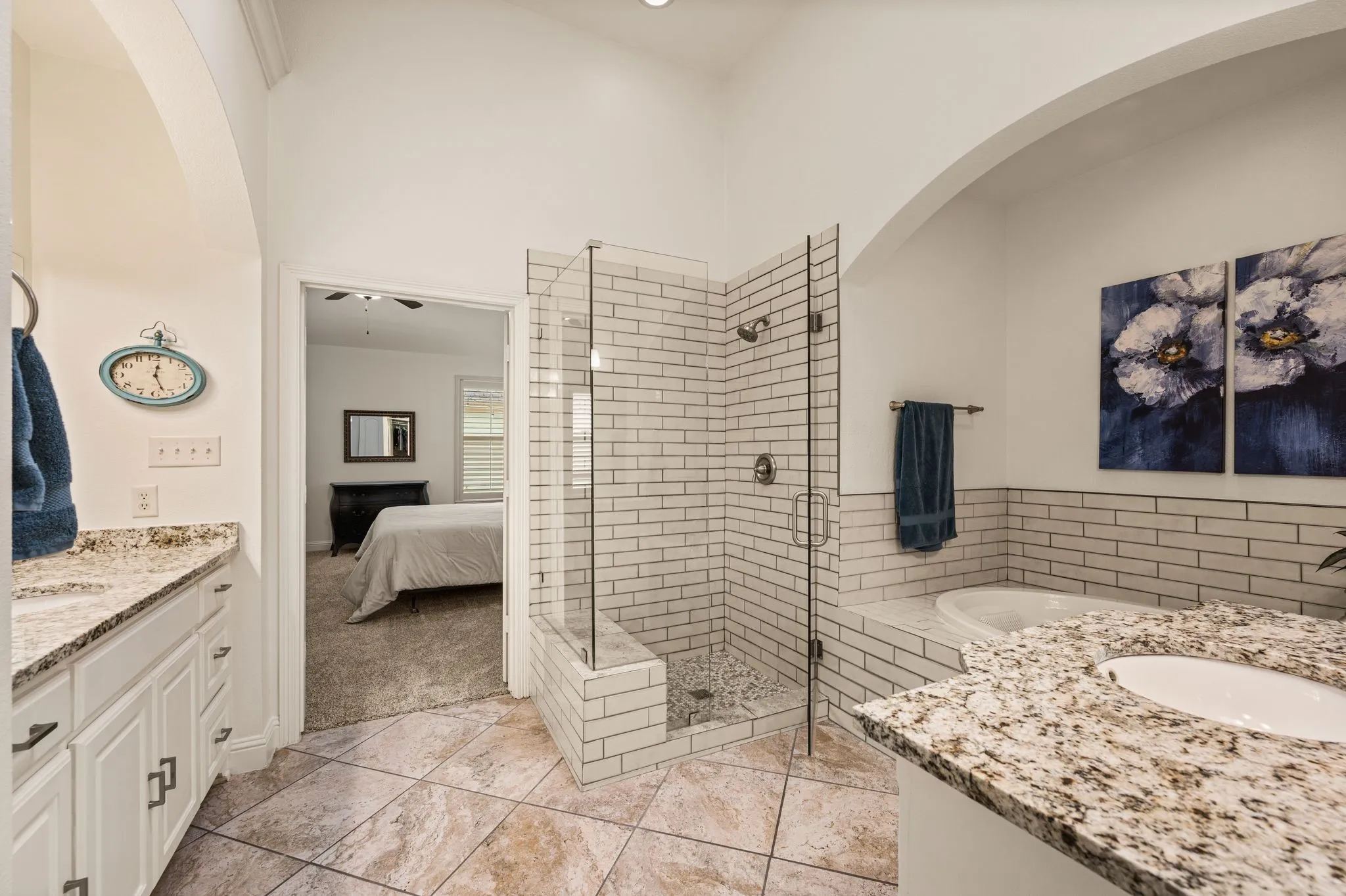 Frameless glass shower in the primary bath