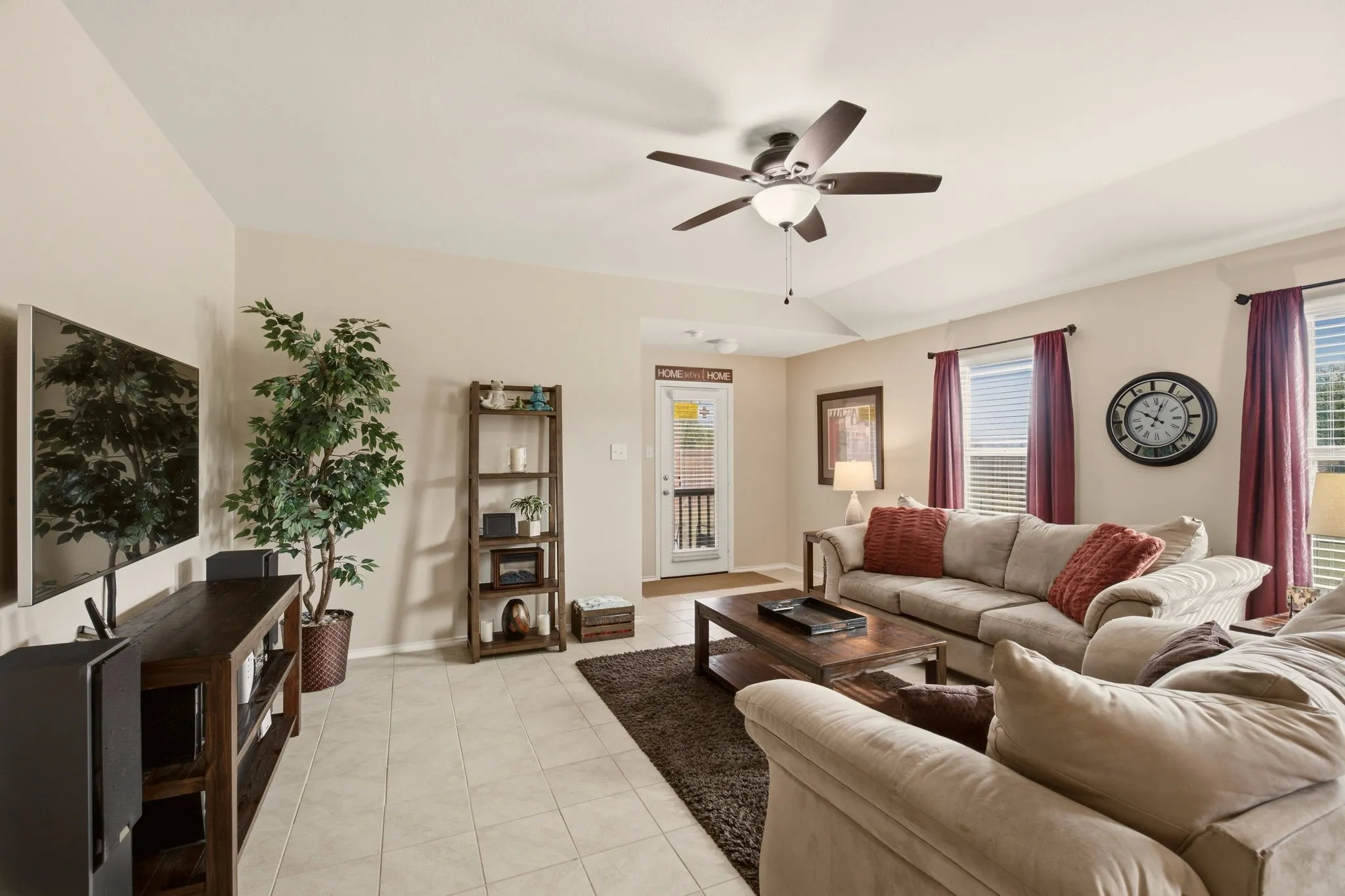 Unlimited furniture placement options....just bring your comfy pieces to relax day or night. The seller added ceiling fans throughout too.