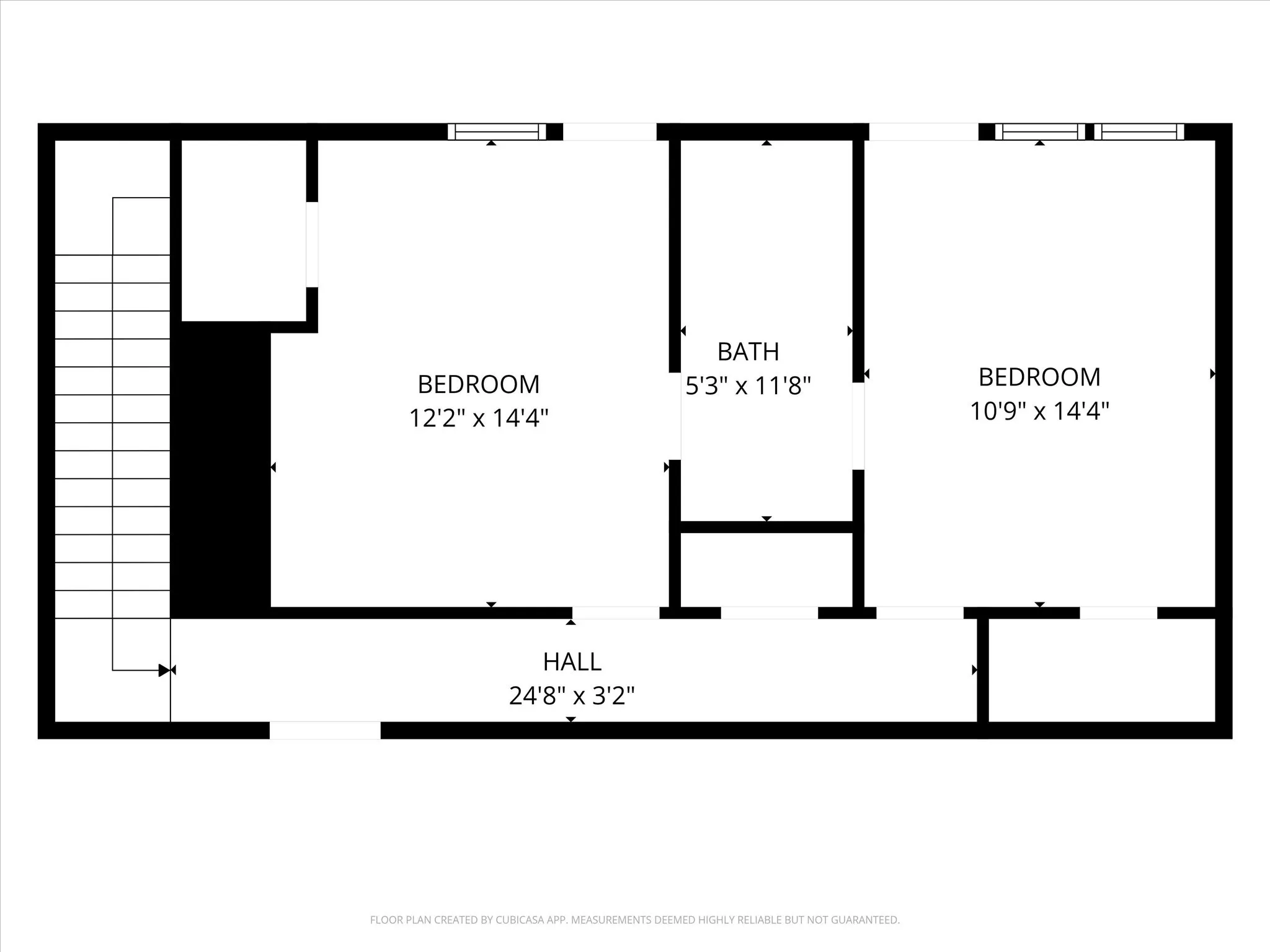 Upstairs layout with two bedrooms, walk-in closets and a shared Jack-and-Jill bath.