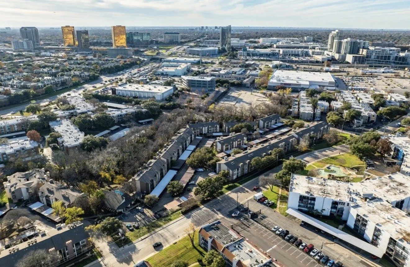 Aerial perspective of a multi-building residential complex