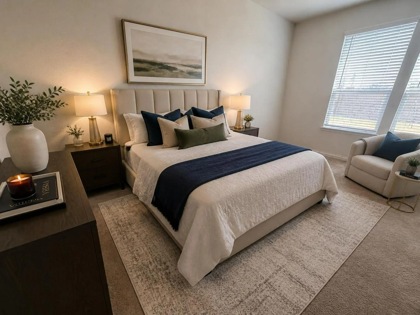 Upholstered headboard with vertical channel tufting