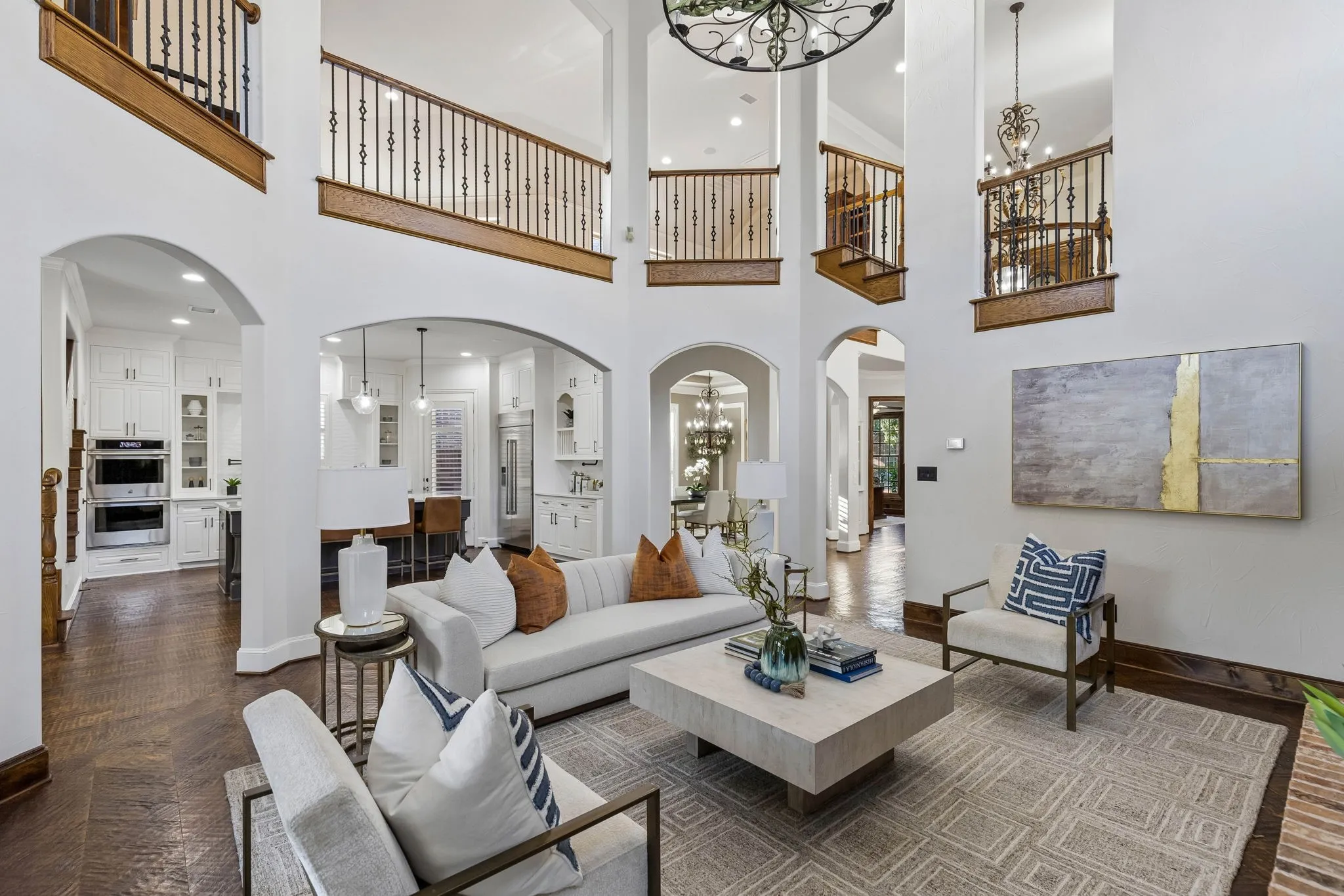 Living room leading to large kitchen