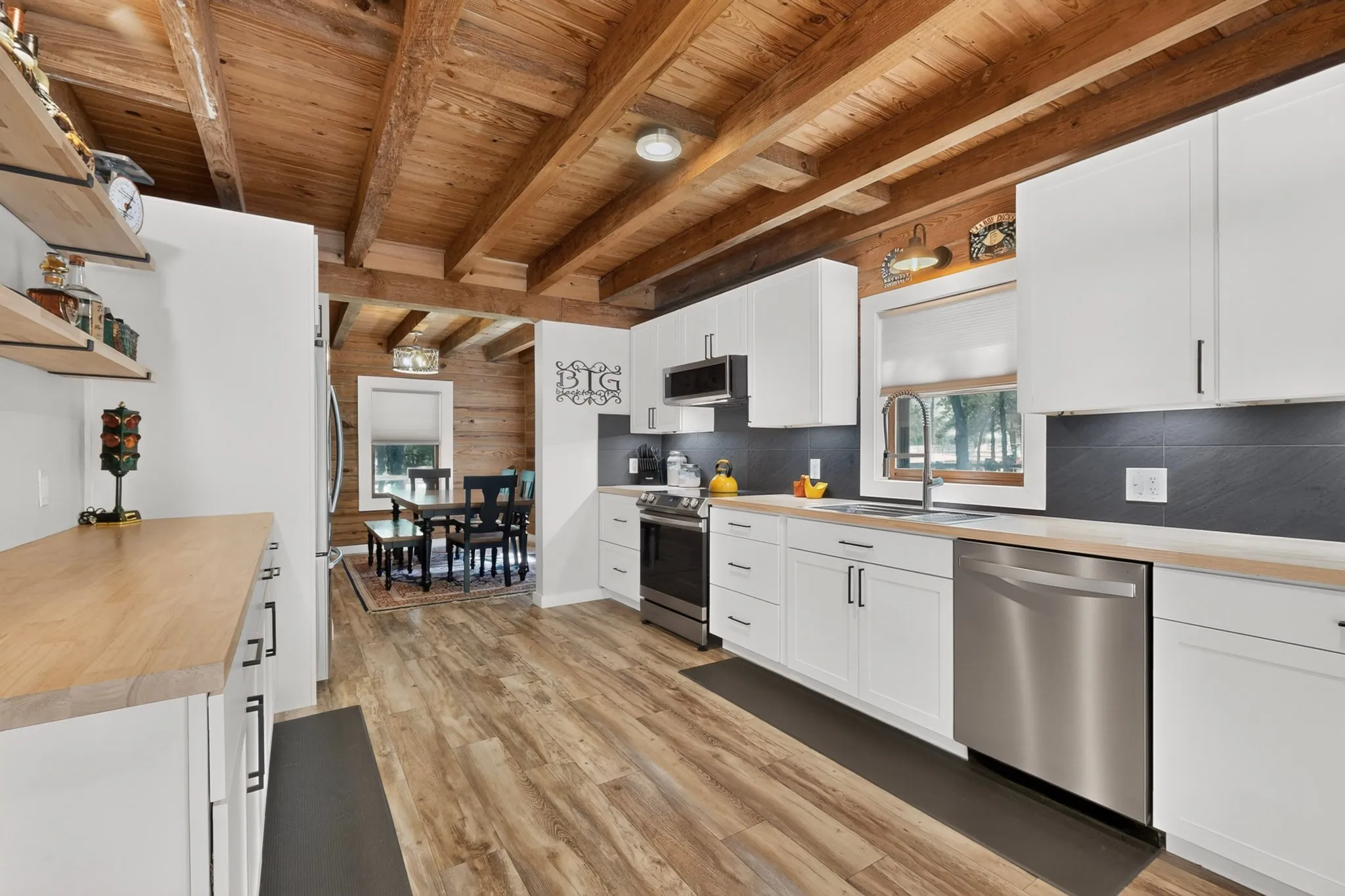 Butcher block countertops. Stainless Steel Appliances