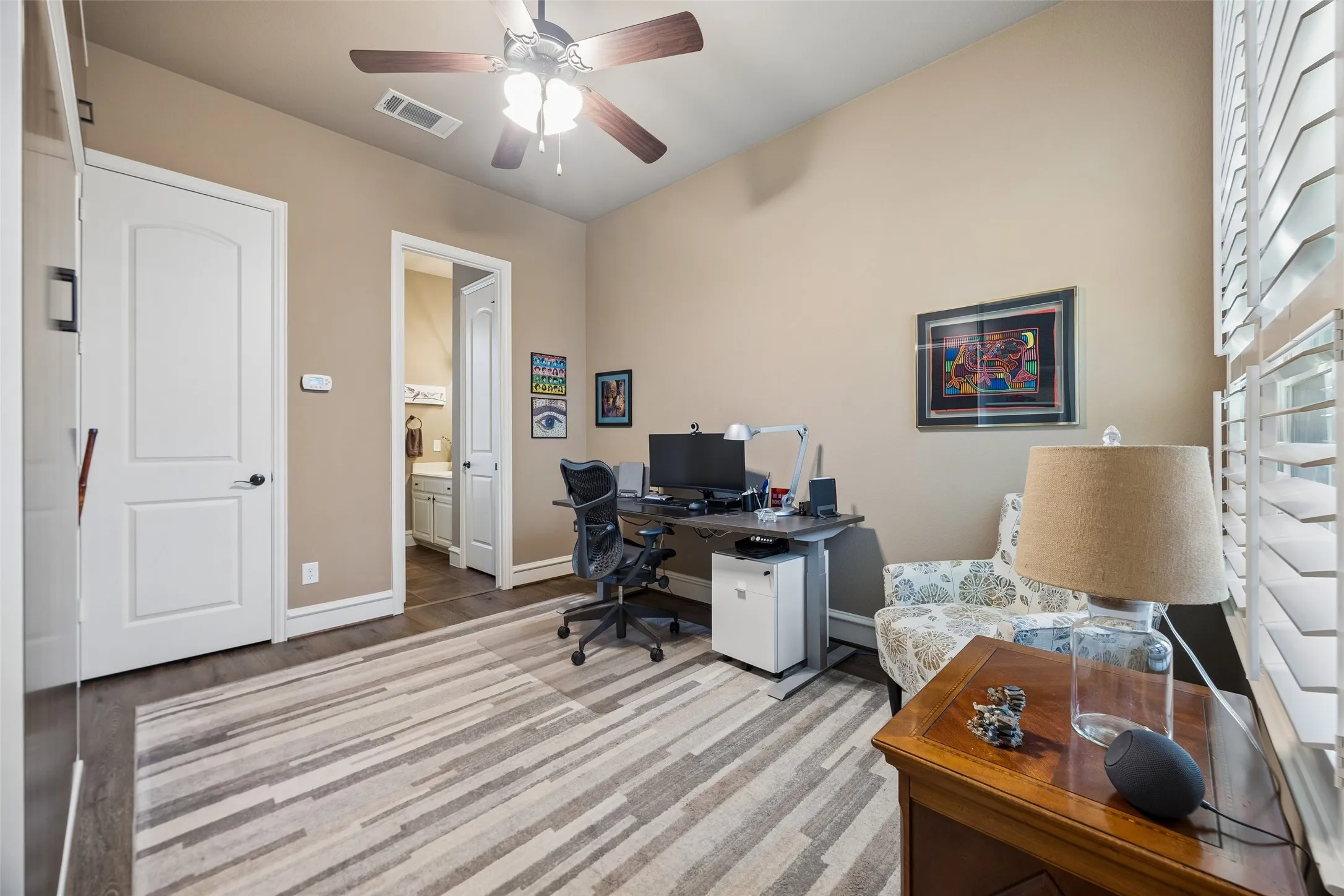 There is ample space when the murphy bed is retracted to the wall.