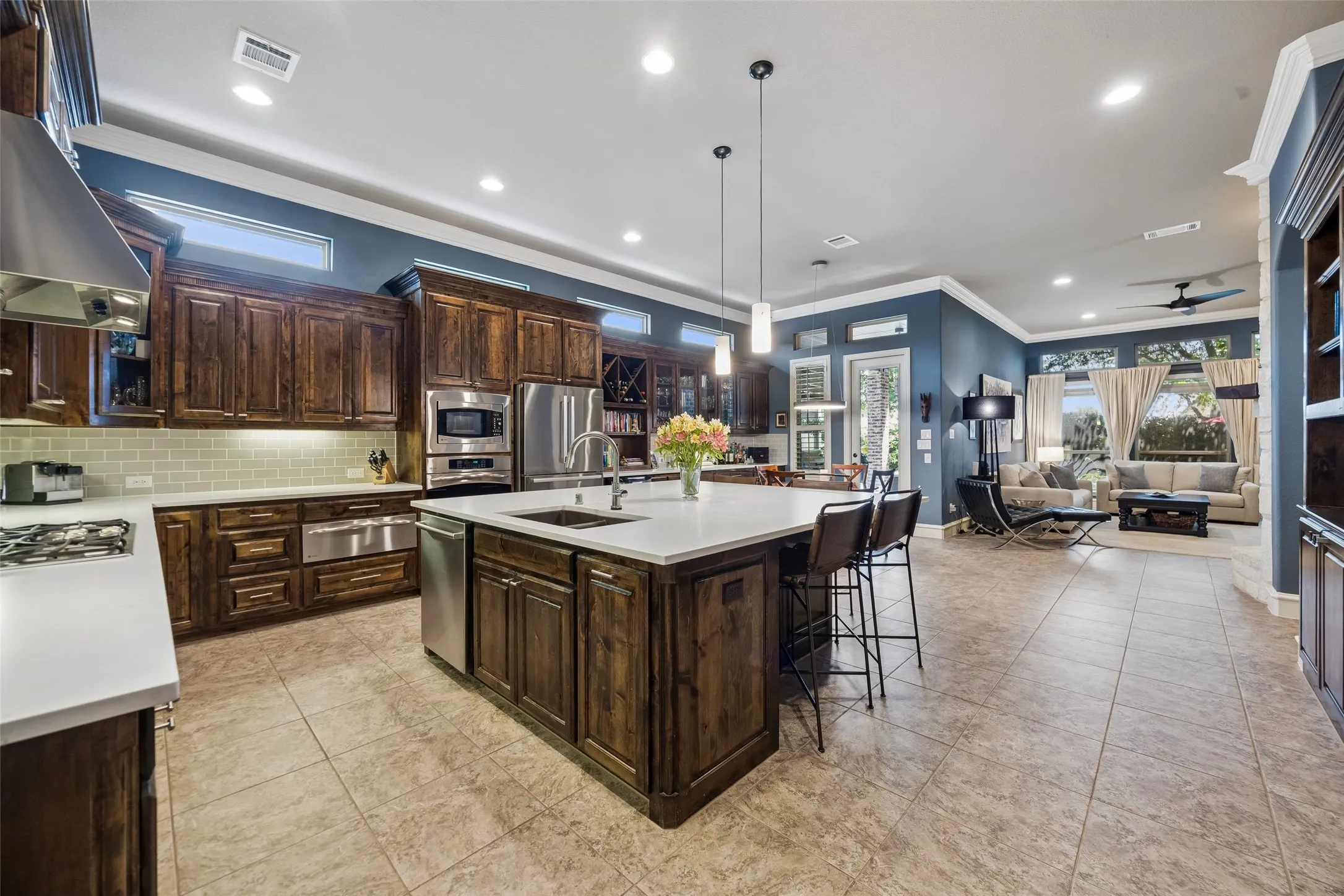 Great flow from the kitchen, breakfast nook, family room and to the backyard.