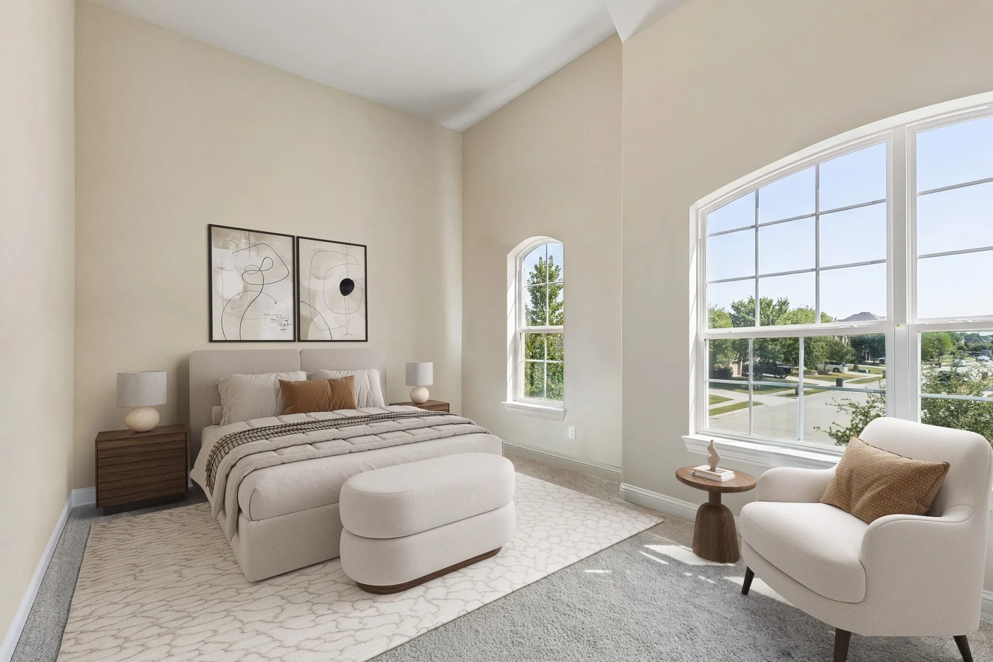 Vaulted ceilings with abundant natural light from arched windows
