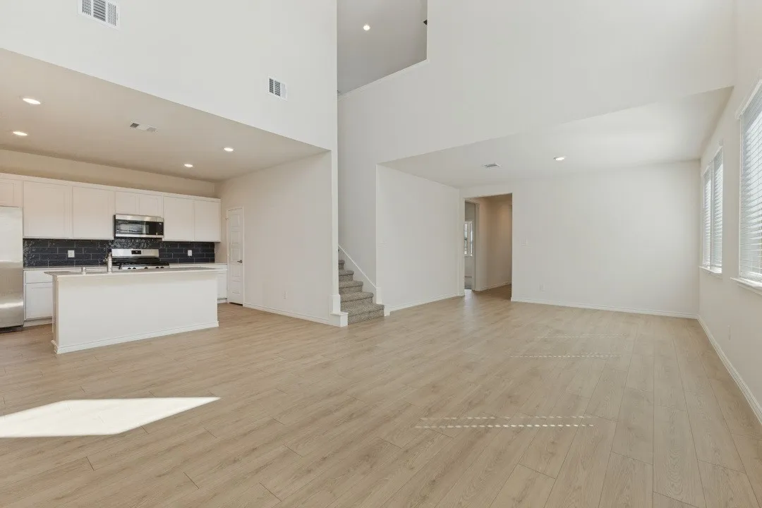 Kitchen open to living and dining room